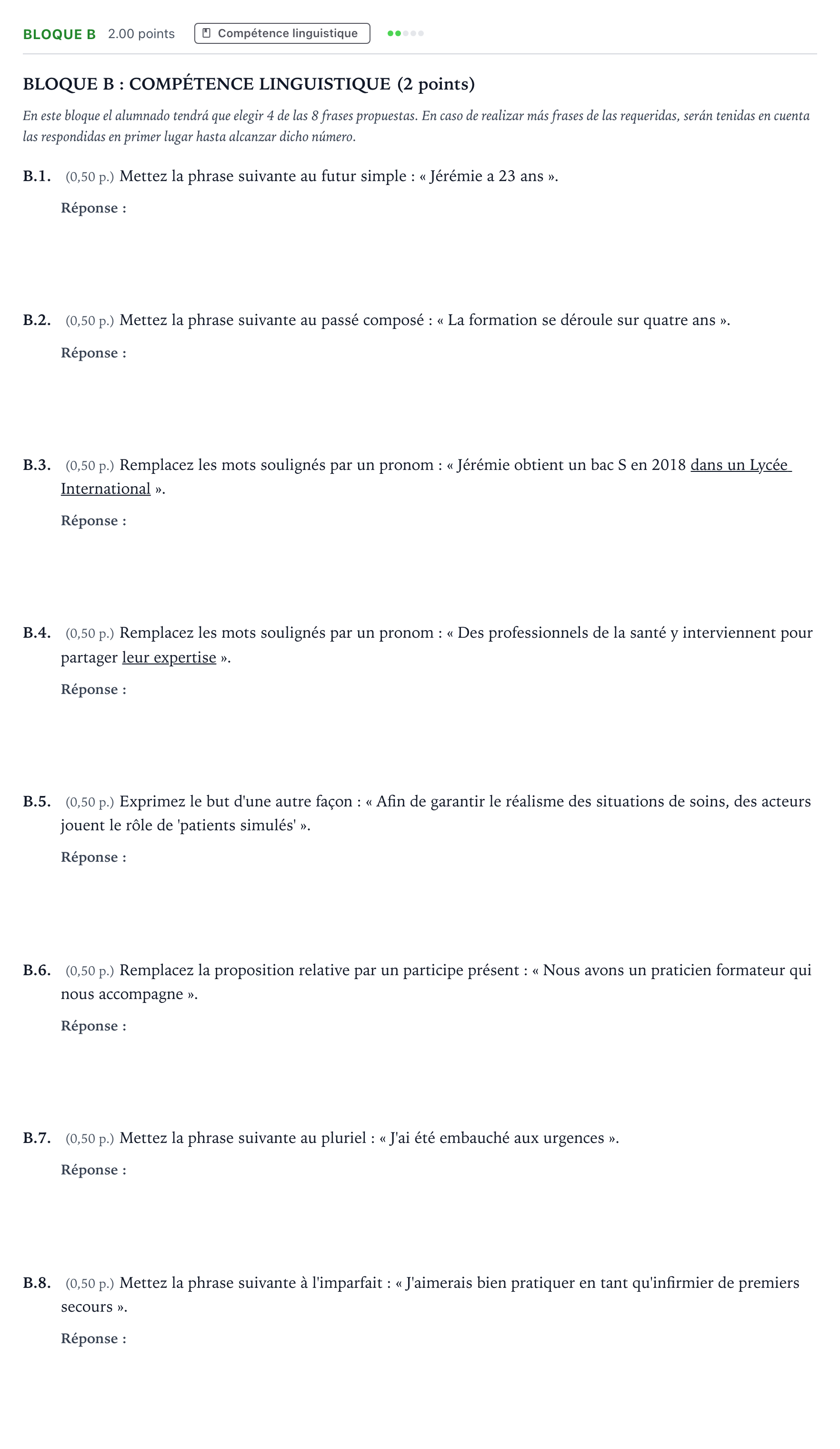 Enunciado: Bloque B · Francés PAU Andalucía Extraordinaria Titular (Admisión) 2025