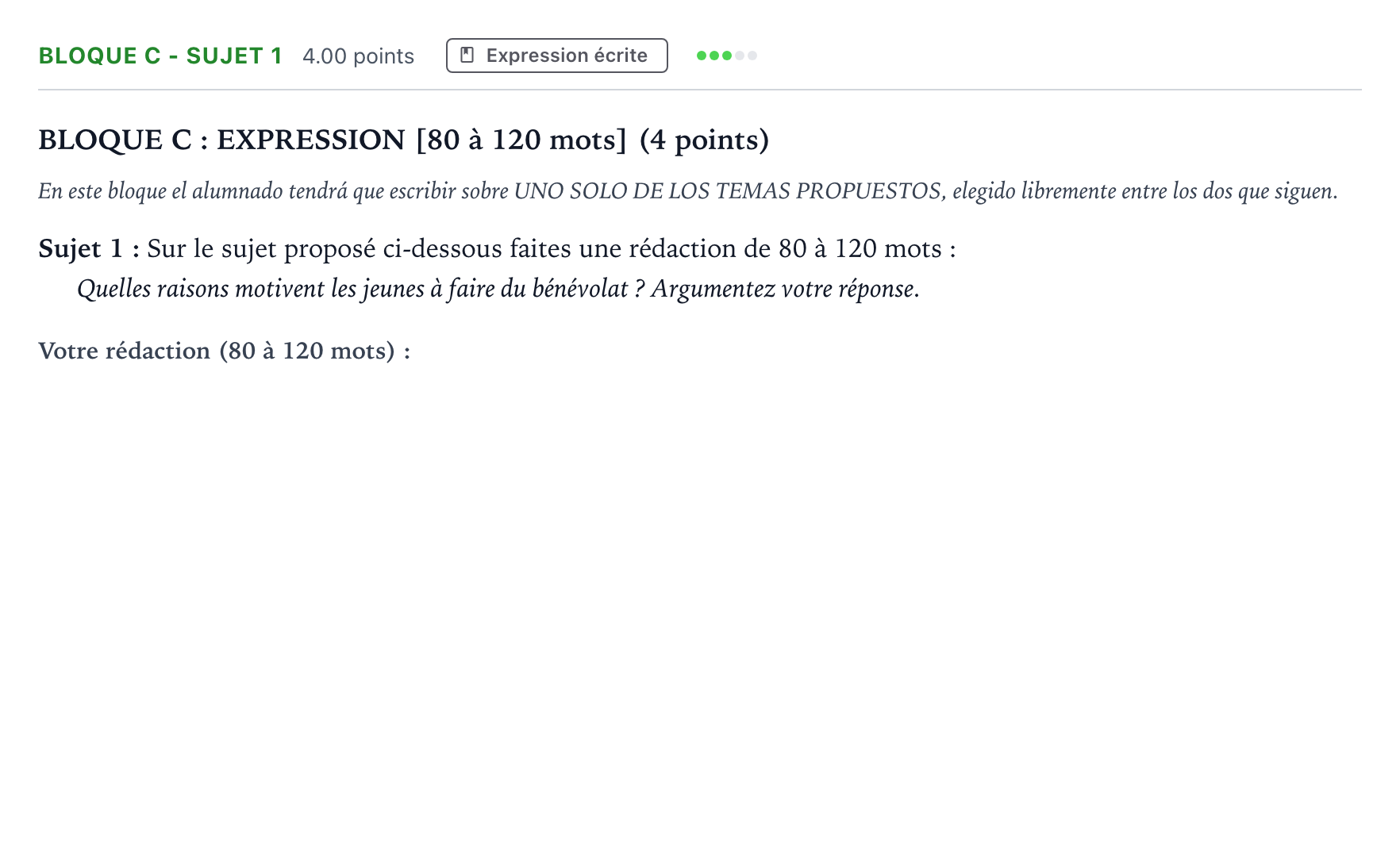 Enunciado: Bloque C - Sujet 1 · Francés PAU Andalucía Extraordinaria Titular (Admisión) 2025