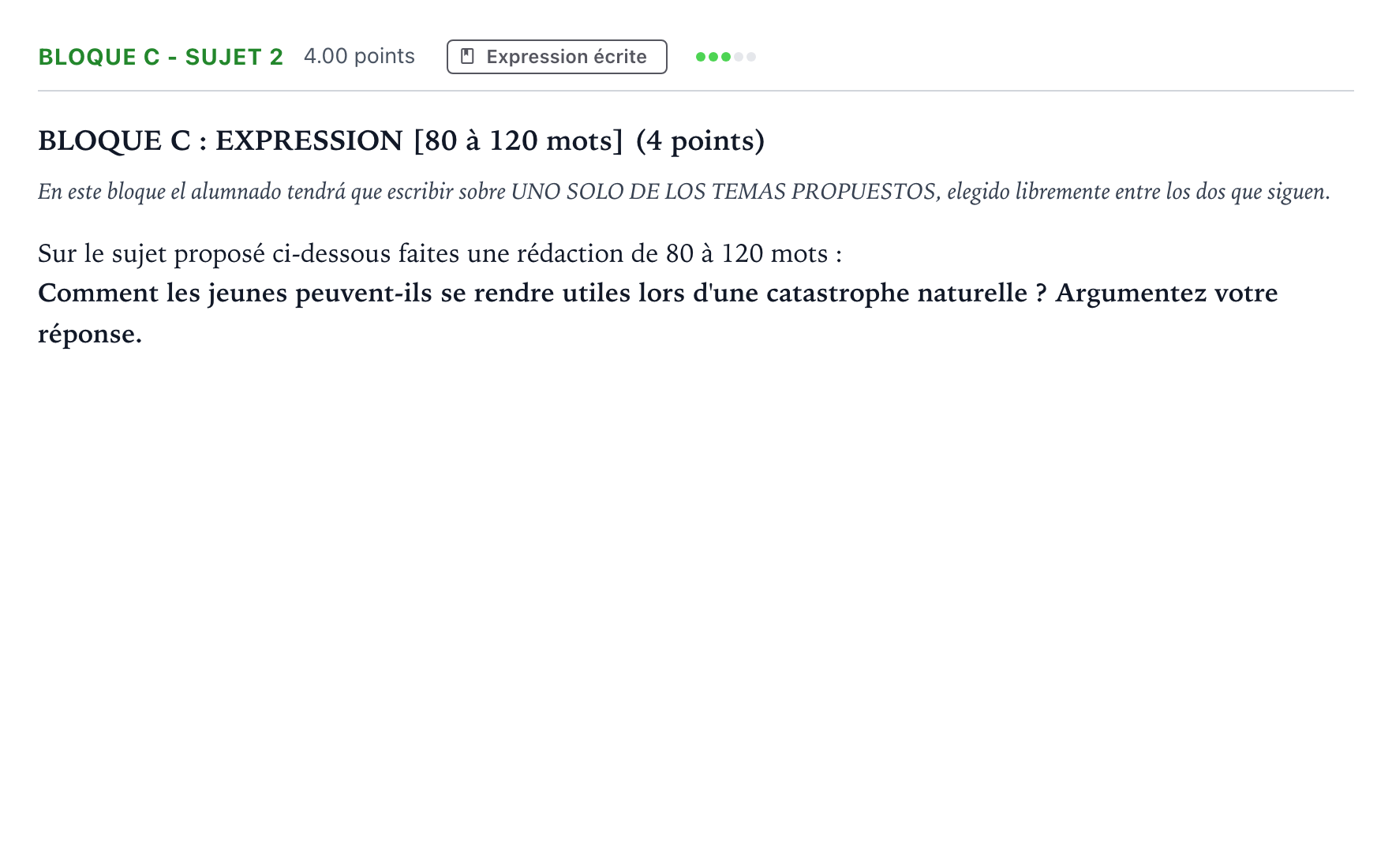Enunciado: Bloque C - Sujet 2 · Francés PAU Andalucía Ordinaria Suplente 1 2025