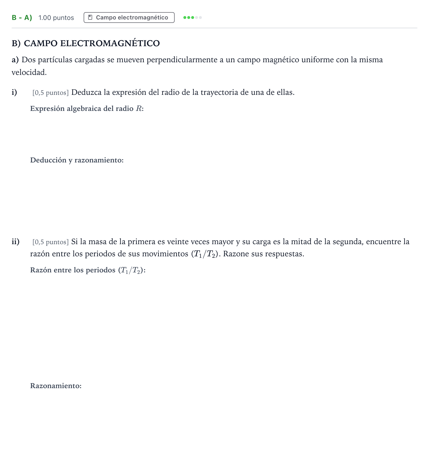 Enunciado: Ejercicio B - a) · Física PAU Andalucía Ordinaria Titular 2025