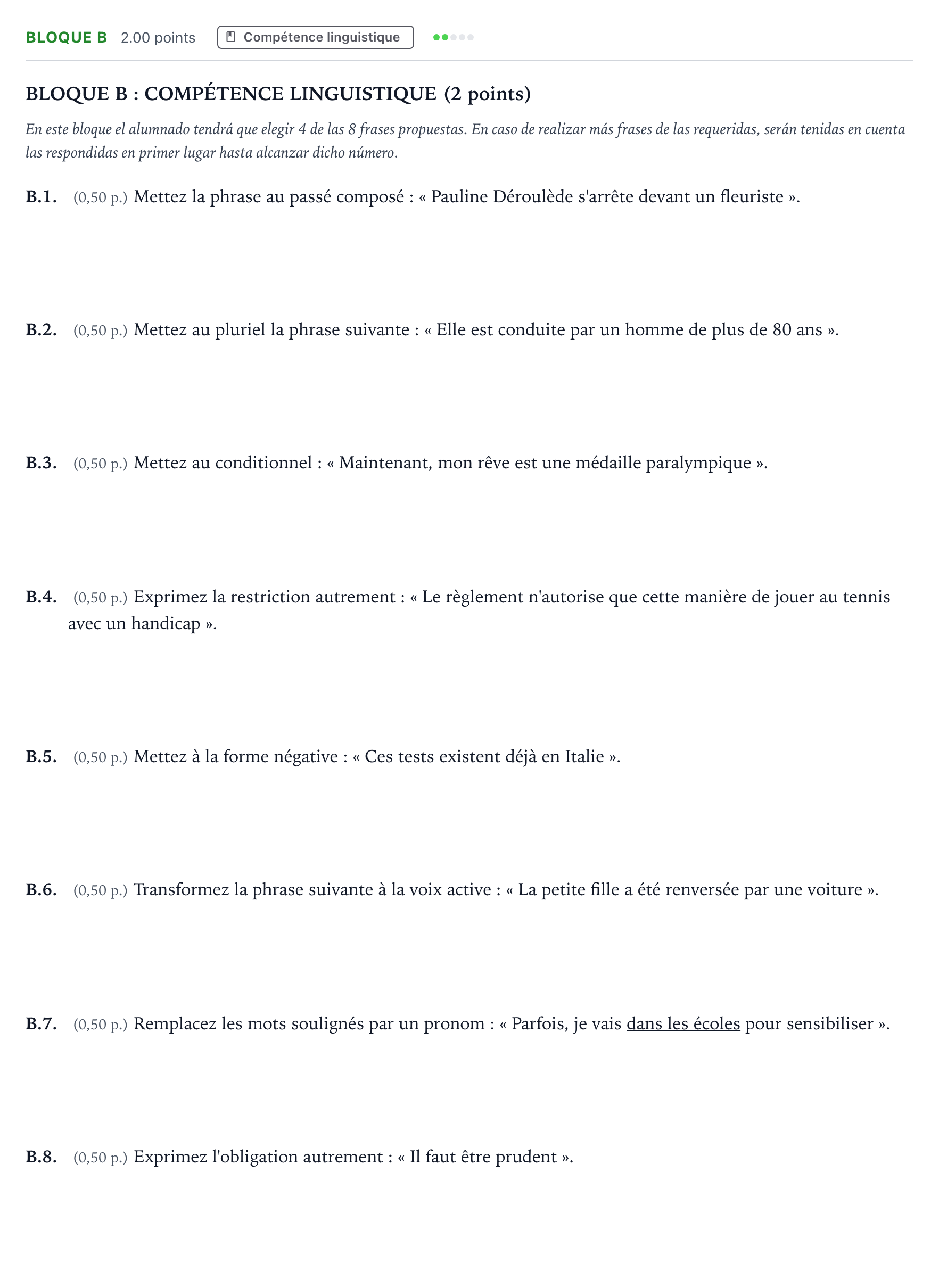 Enunciado: Bloque B · Francés PAU Andalucía Ordinaria Suplente 2 2025