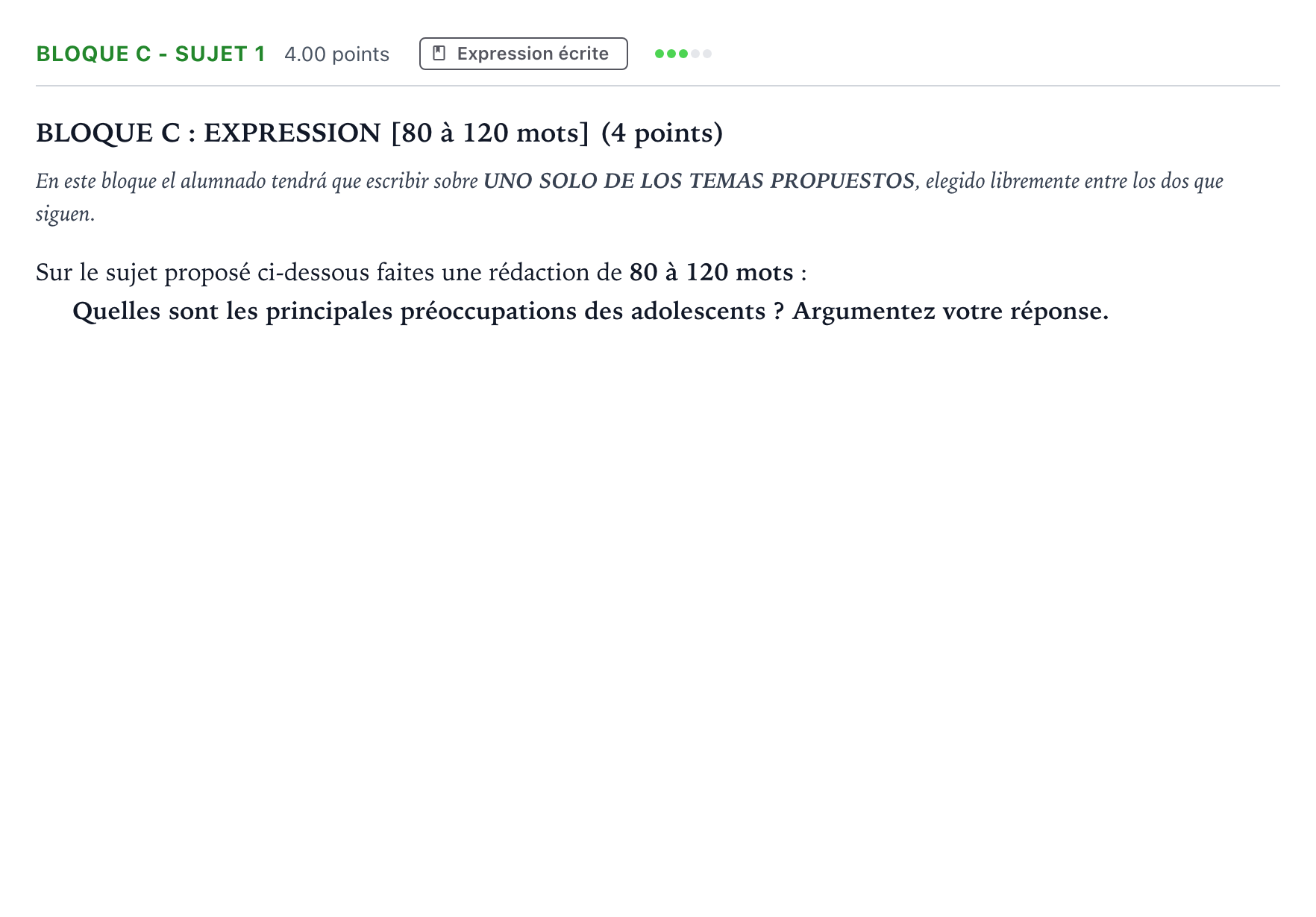 Enunciado: Bloque C - Sujet 1 · Francés PAU Andalucía Ordinaria Titular (Acceso) 2025