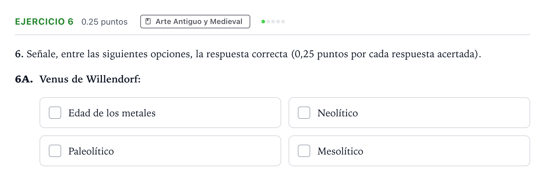 Enunciado: Ejercicio 6 - Arte Antiguo y Medieval · Fundamentos Artísticos PAU Andalucía Ordinaria Titular 2025