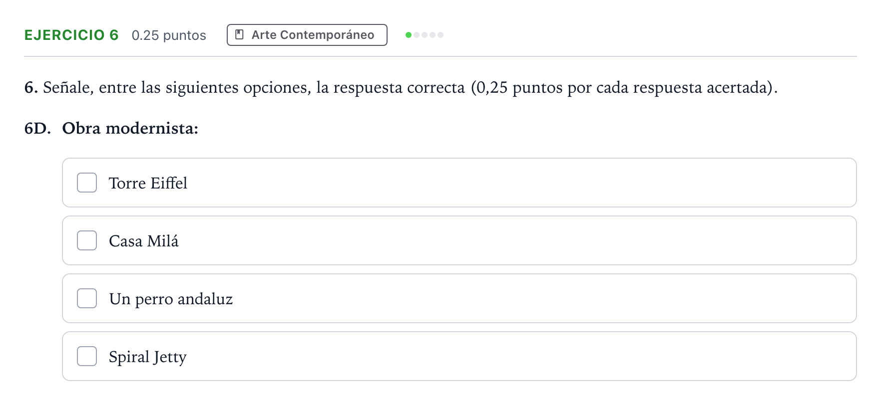 Enunciado: Ejercicio 6 - Arte Contemporáneo · Fundamentos Artísticos PAU Andalucía Ordinaria Titular 2025