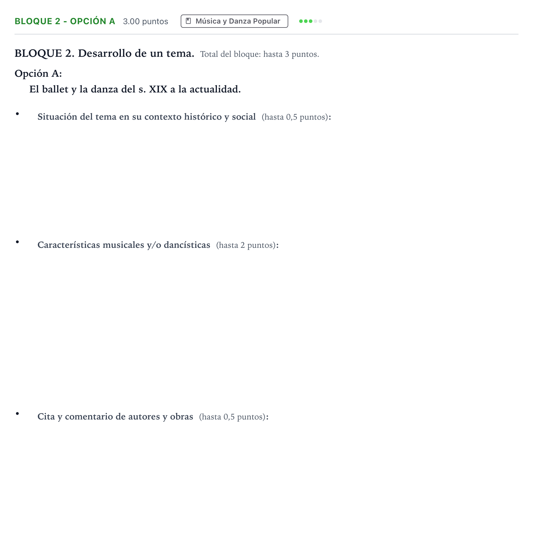 Enunciado: Bloque 2 - Opción A · Historia de la Música y de la Danza PAU Andalucía Ordinaria Suplente 2 2025