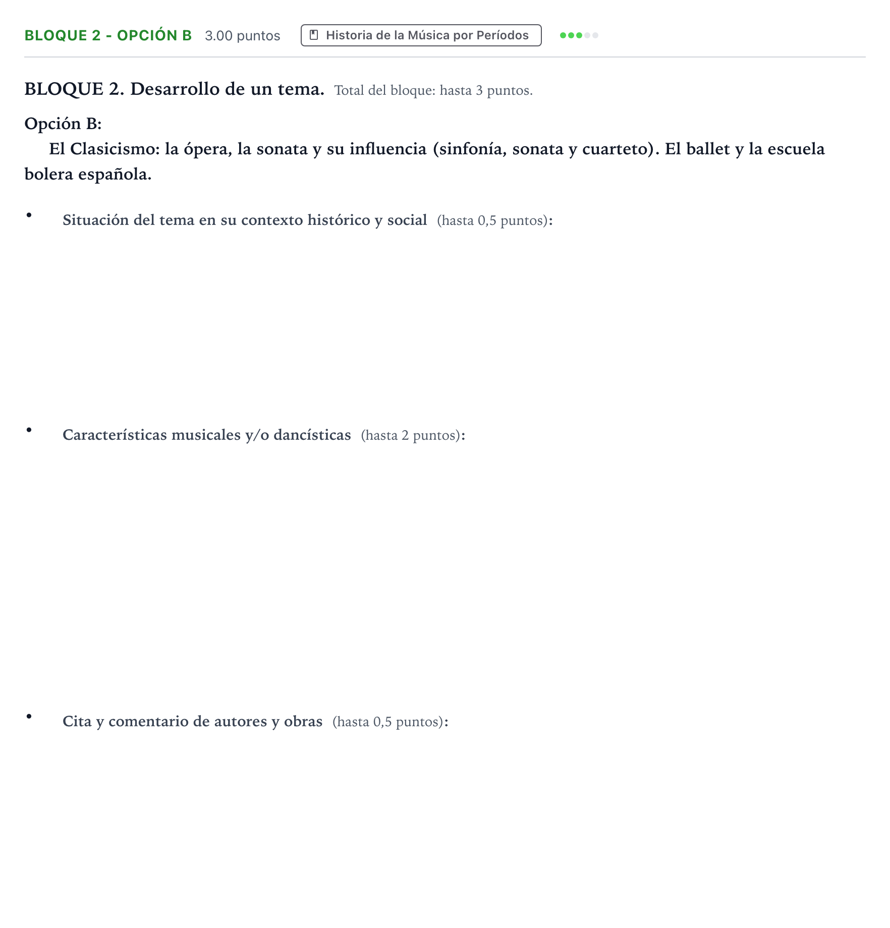Enunciado: Bloque 2 - Opción B · Historia de la Música y de la Danza PAU Andalucía Ordinaria Suplente 2 2025