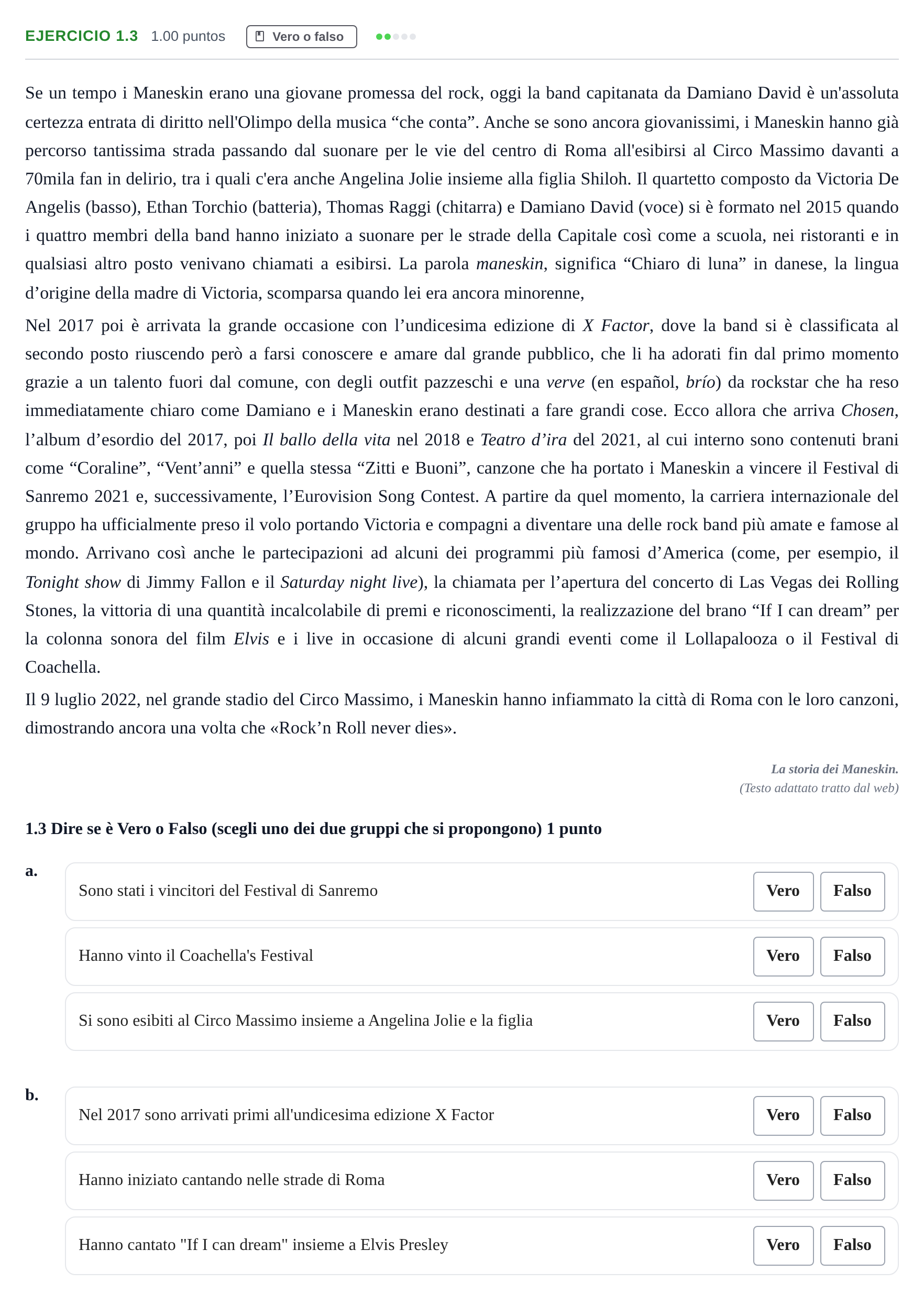 Enunciado: Ejercicio 1.3 · Italiano PAU Castilla-La Mancha Ordinaria 2024