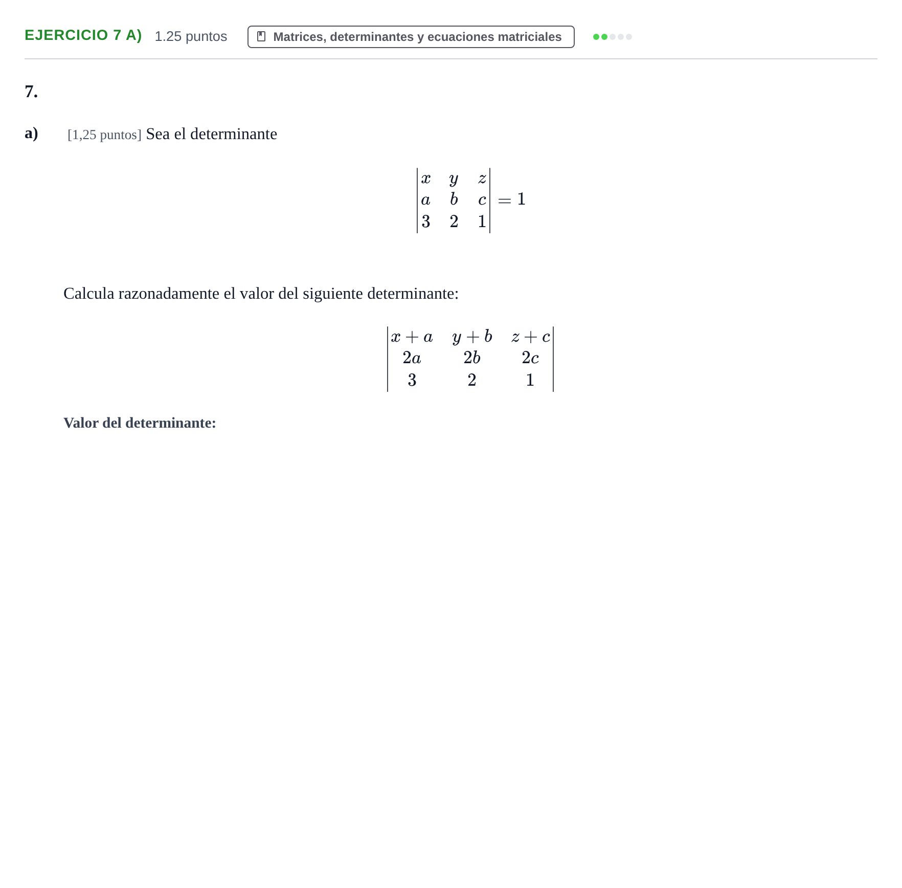 Enunciado: Ejercicio 7 a) · Matemáticas II PAU Castilla-La Mancha Extraordinaria 2024