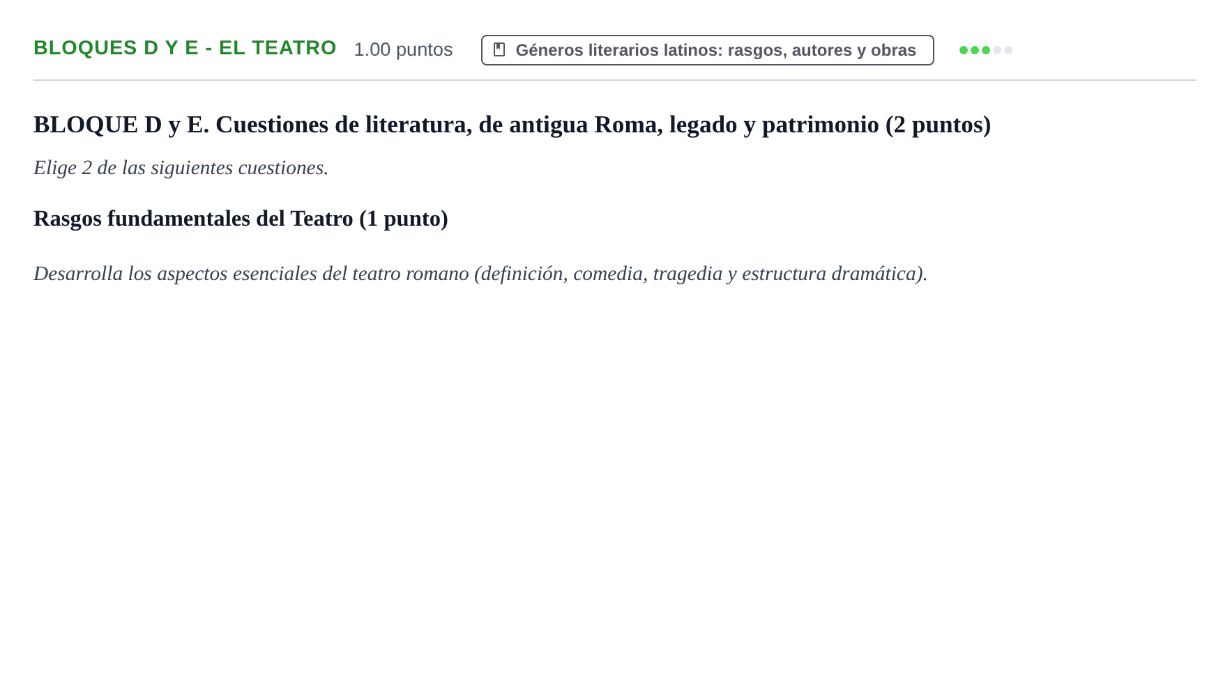 Enunciado: Ejercicio Bloques D y E - El Teatro · Latín II PAU Castilla-La Mancha Extraordinaria 2024