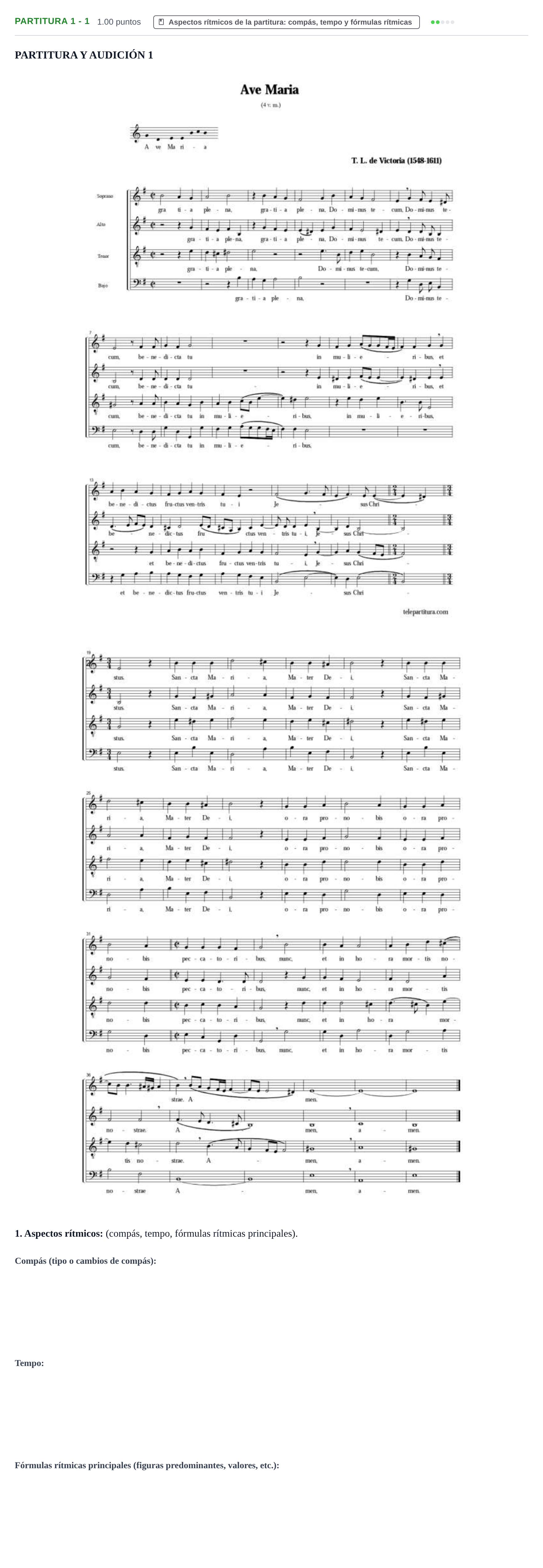 Enunciado: Ejercicio Partitura 1 - 1 · Análisis Musical II PAU Castilla-La Mancha Extraordinaria 2024