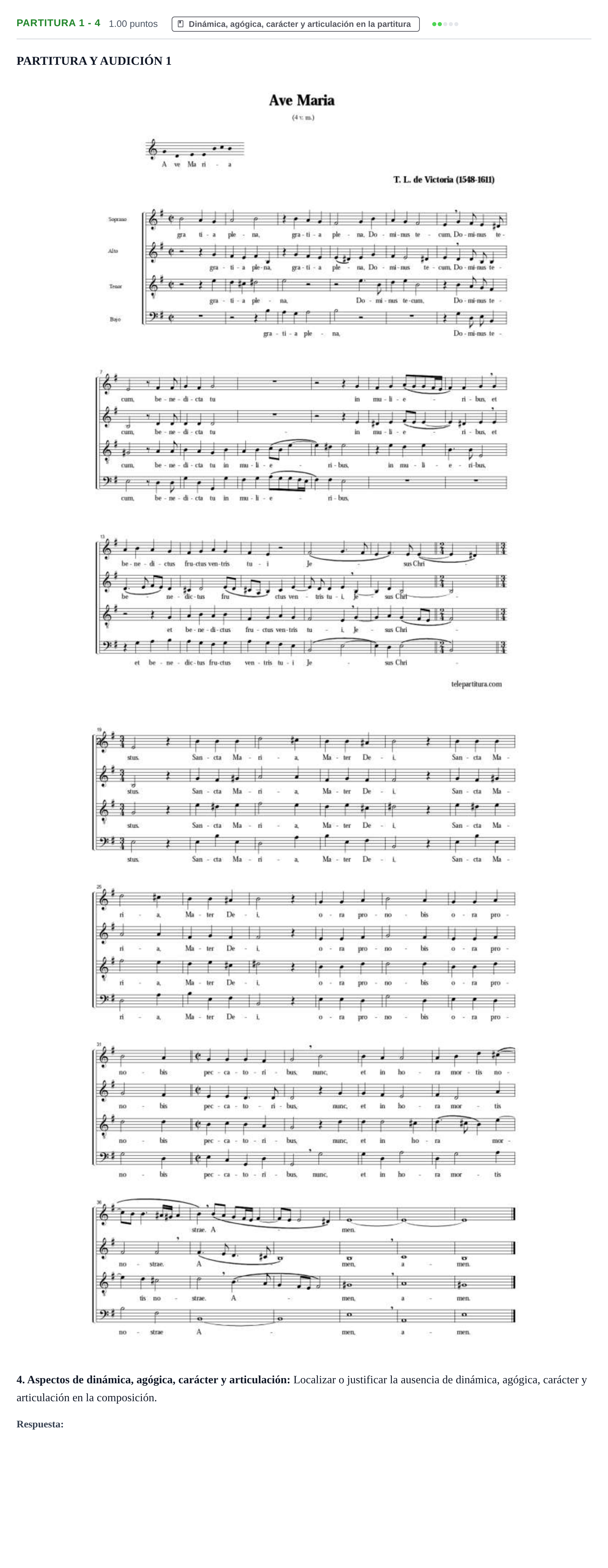 Enunciado: Ejercicio Partitura 1 - 4 · Análisis Musical II PAU Castilla-La Mancha Extraordinaria 2024