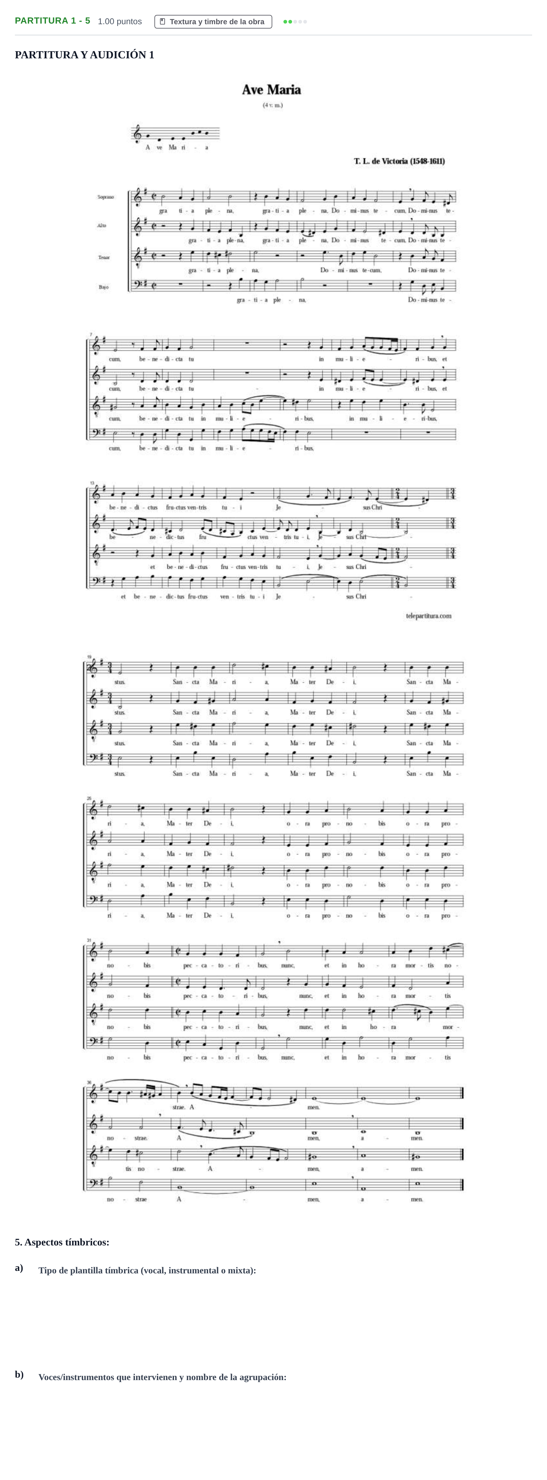 Enunciado: Ejercicio Partitura 1 - 5 · Análisis Musical II PAU Castilla-La Mancha Extraordinaria 2024