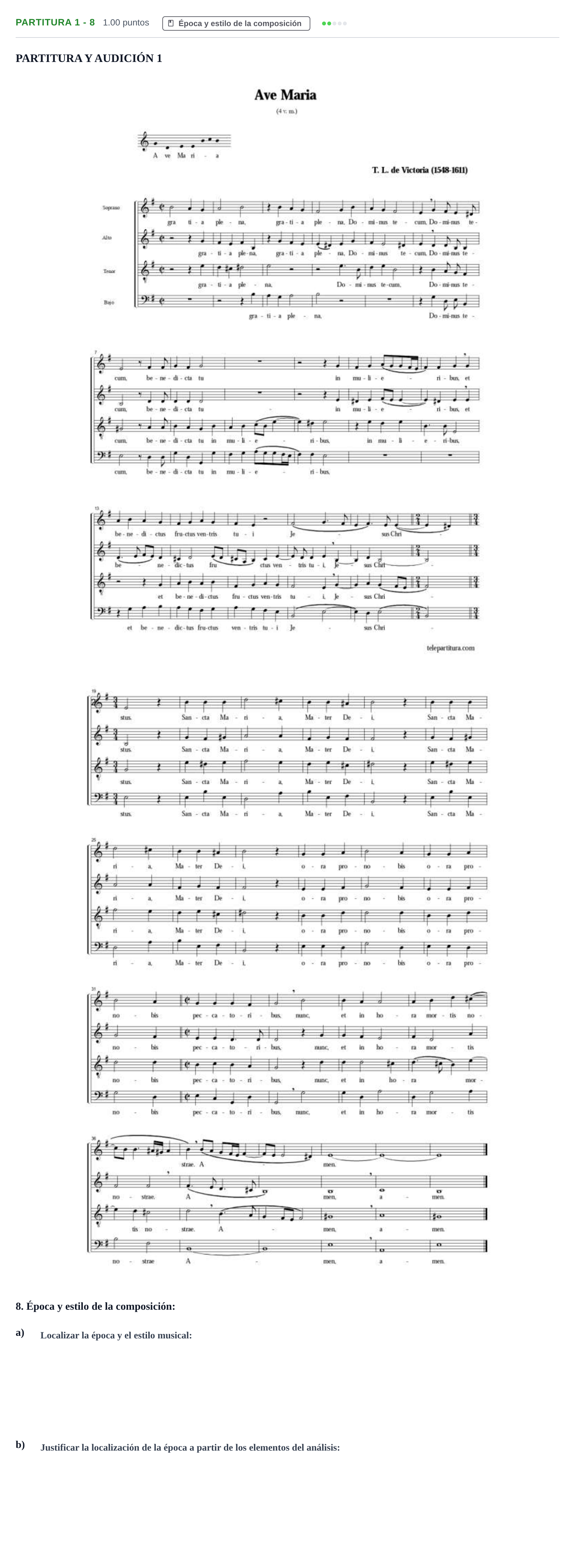 Enunciado: Ejercicio Partitura 1 - 8 · Análisis Musical II PAU Castilla-La Mancha Extraordinaria 2024
