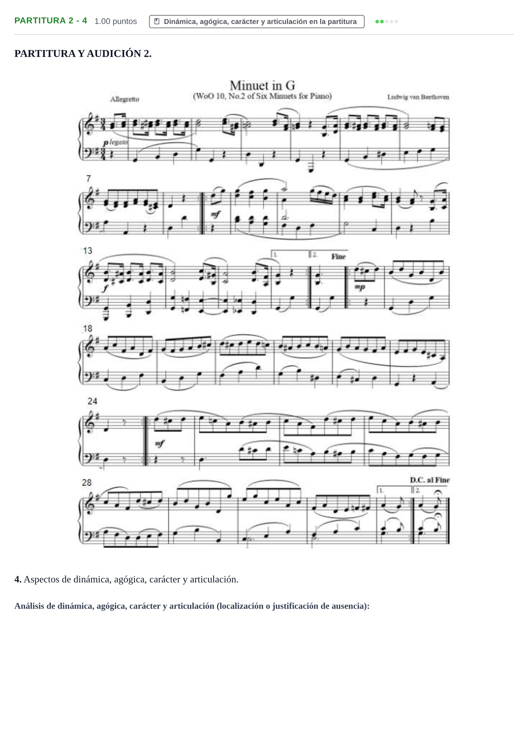 Enunciado: Ejercicio Partitura 2 - 4 · Análisis Musical II PAU Castilla-La Mancha Extraordinaria 2024
