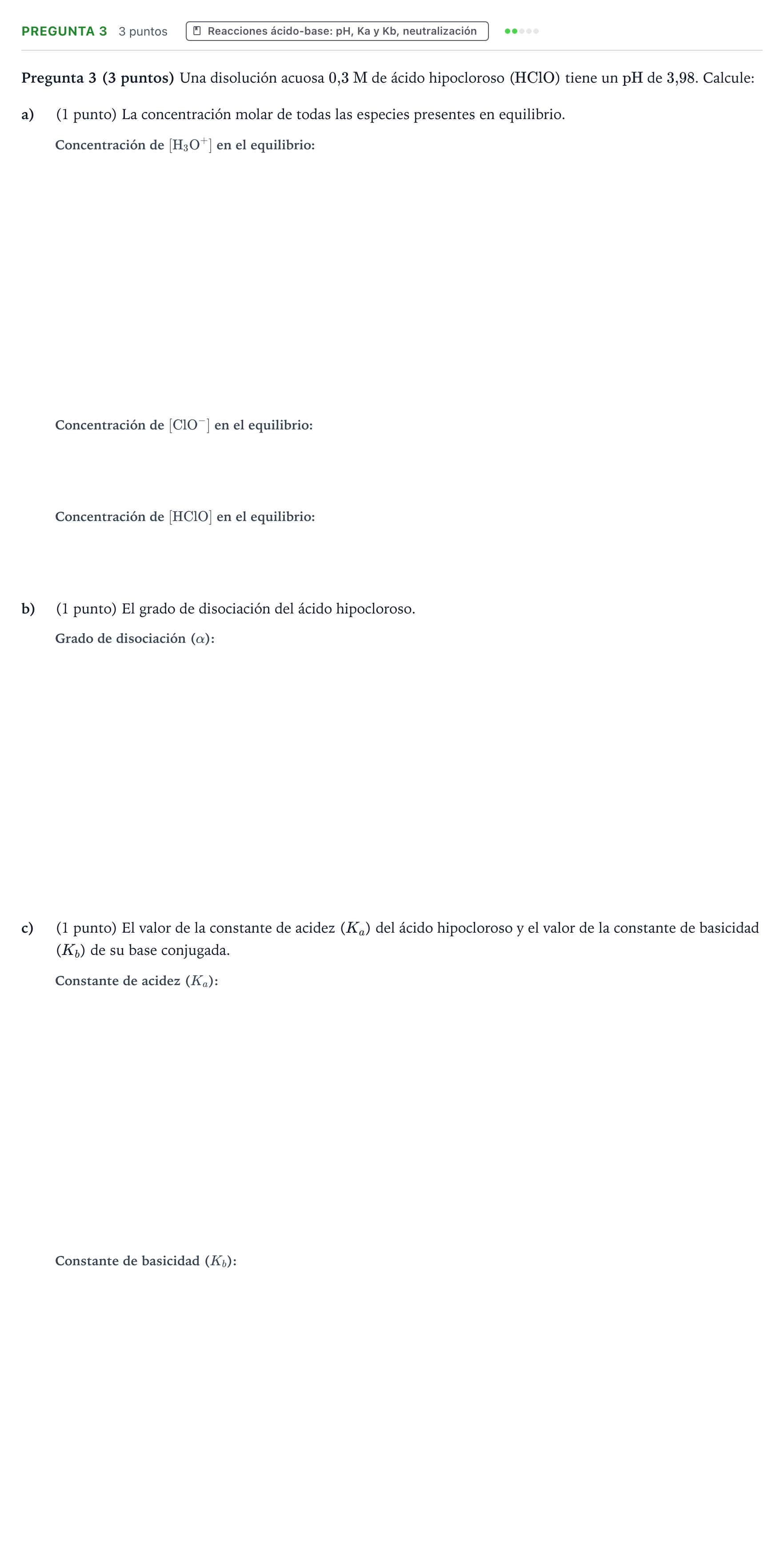 Enunciado: Pregunta 3 · Química PAU Castilla-La Mancha Extraordinaria 2024