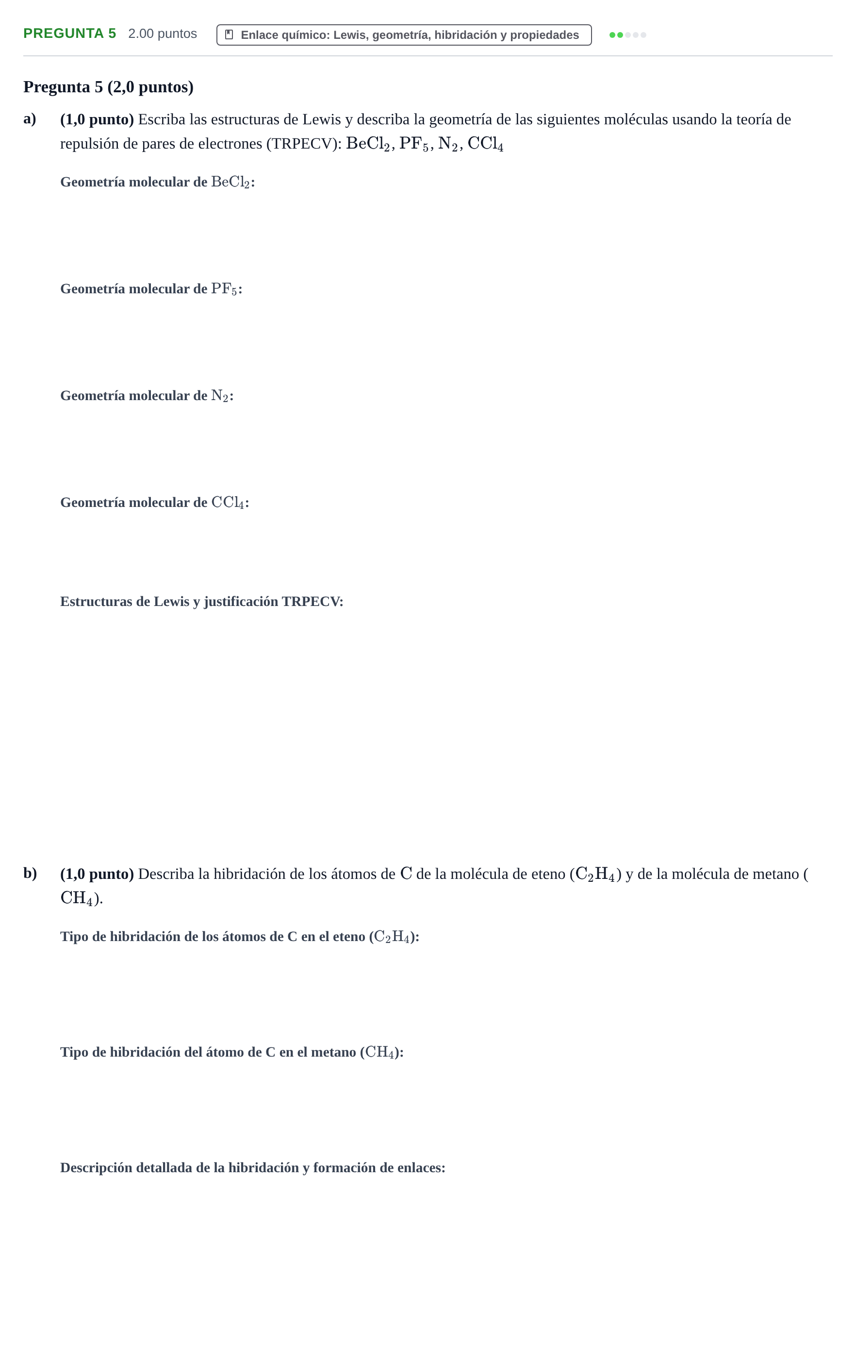 Enunciado: Pregunta 5 · Química PAU Castilla-La Mancha Extraordinaria 2024