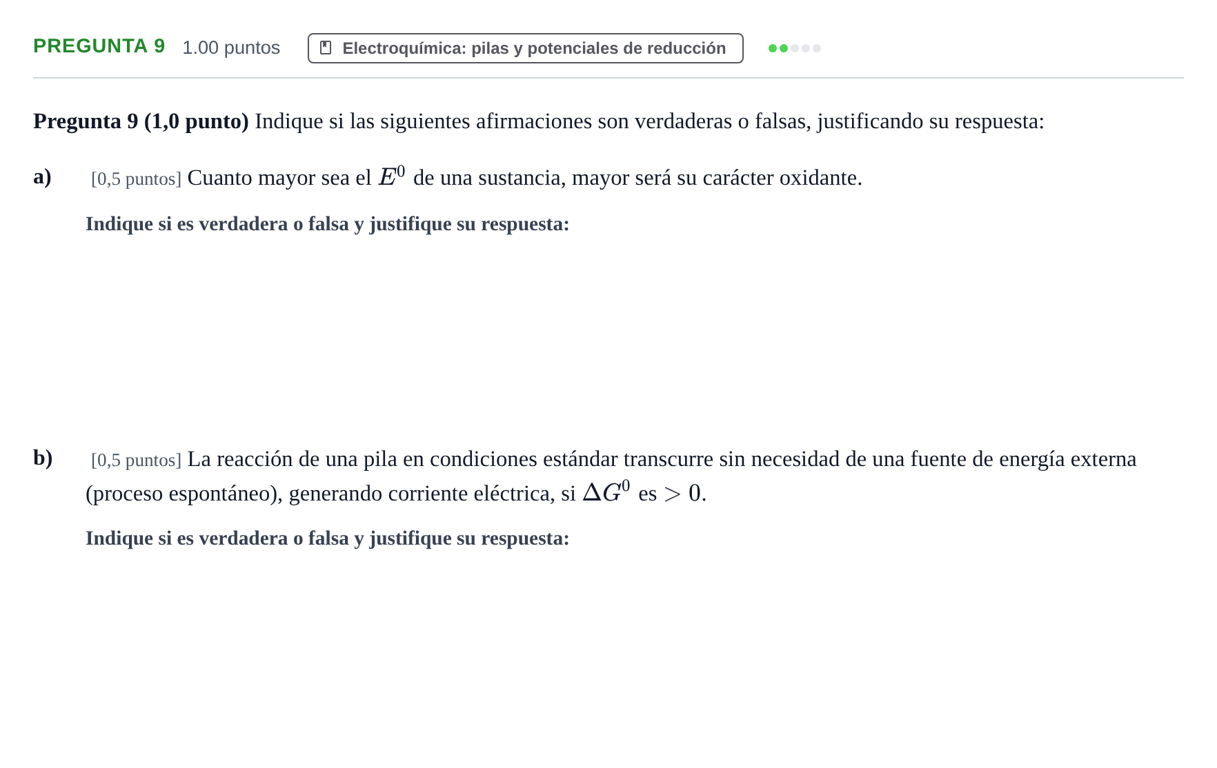 Enunciado: Pregunta 9 · Química PAU Castilla-La Mancha Extraordinaria 2024