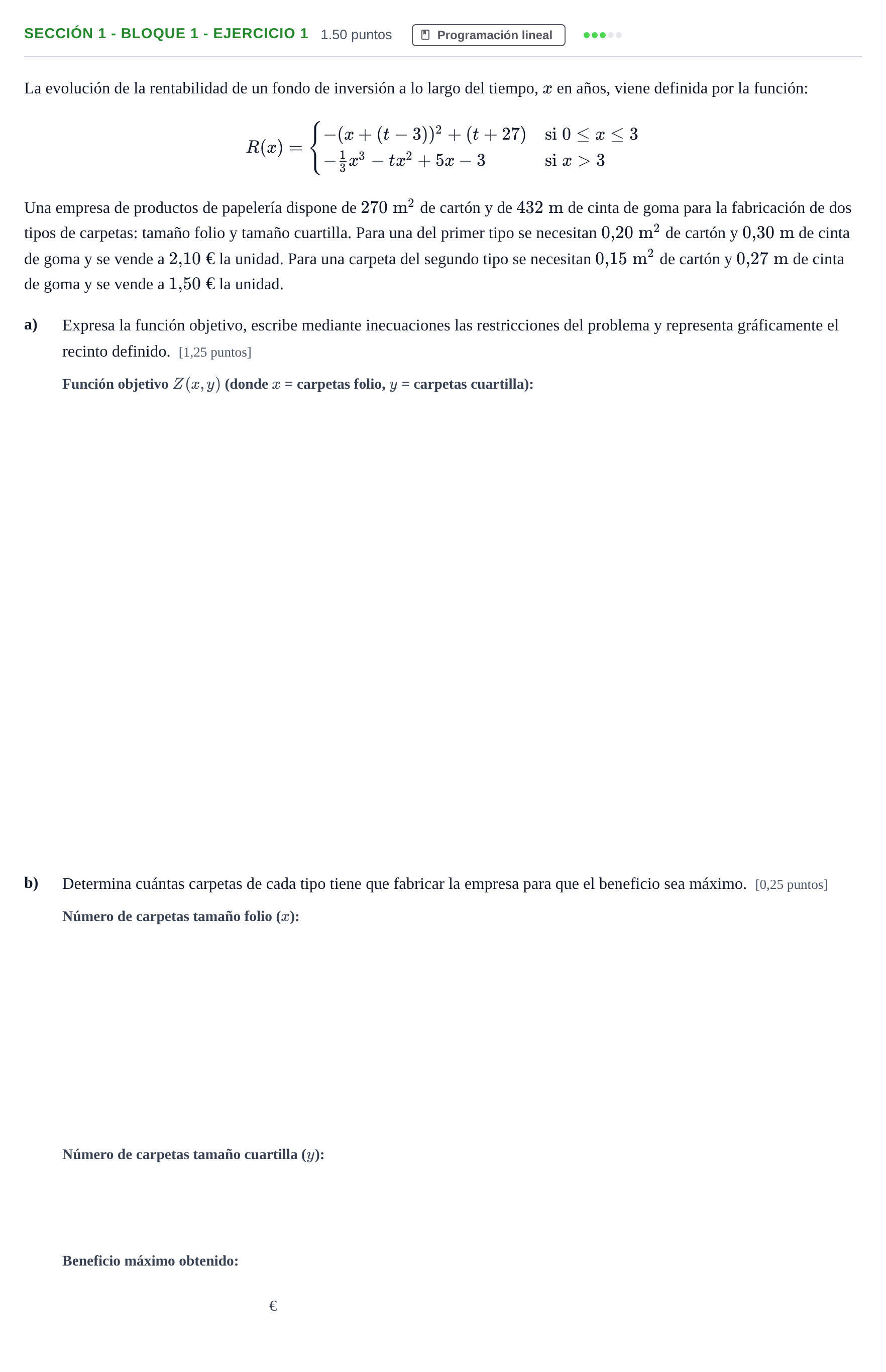 Enunciado: Ejercicio Sección 1 - Bloque 1 - Ejercicio 1 · Matemáticas aplicadas a las Ciencias Sociales II PAU Castilla-La Mancha Ordinaria 2024