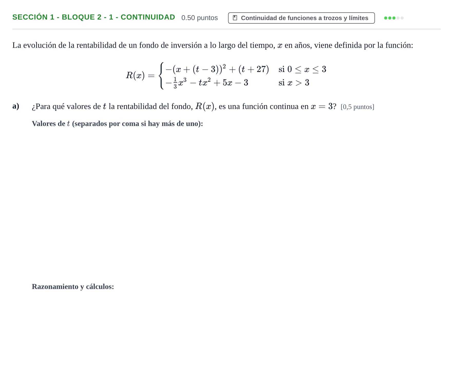 Enunciado: Ejercicio Sección 1 - Bloque 2 - 1 - Continuidad · Matemáticas aplicadas a las Ciencias Sociales II PAU Castilla-La Mancha Ordinaria 2024