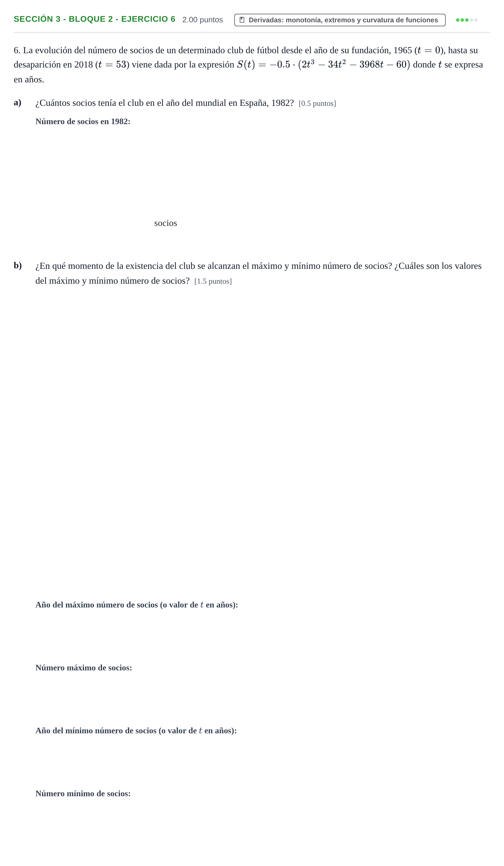 Enunciado: Ejercicio Sección 3 - Bloque 2 - Ejercicio 6 · Matemáticas aplicadas a las Ciencias Sociales II PAU Castilla-La Mancha Ordinaria 2024