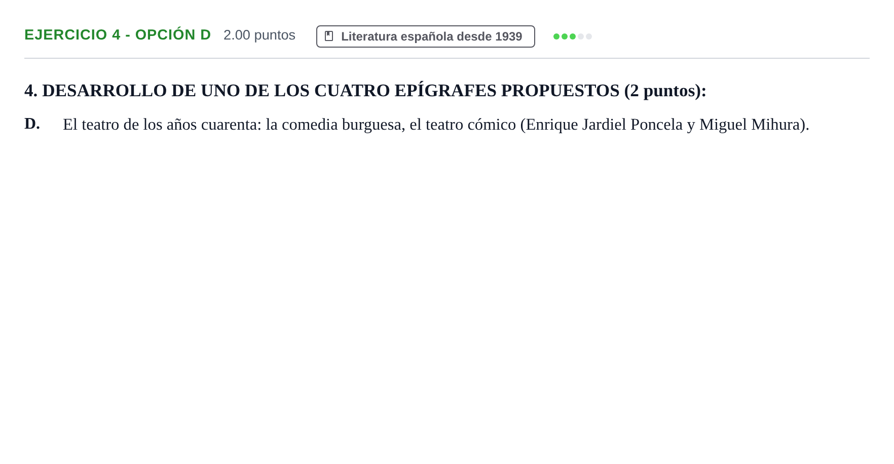 Enunciado: Ejercicio 4 - Opción D · Lengua Castellana y Literatura II PAU Castilla-La Mancha Ordinaria 2024