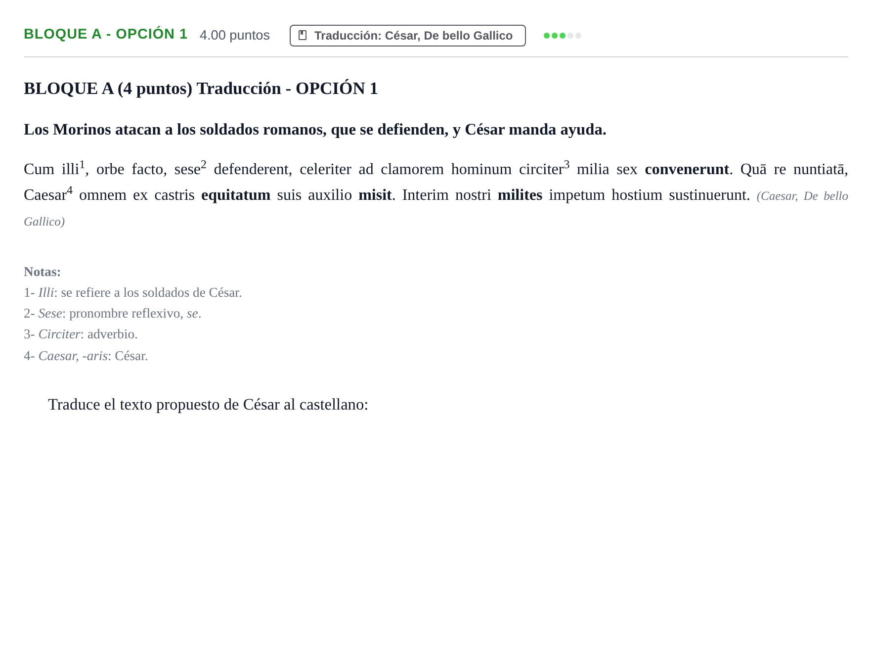 Enunciado: Bloque A - Opción 1 · Latín II PAU Castilla-La Mancha Ordinaria 2024