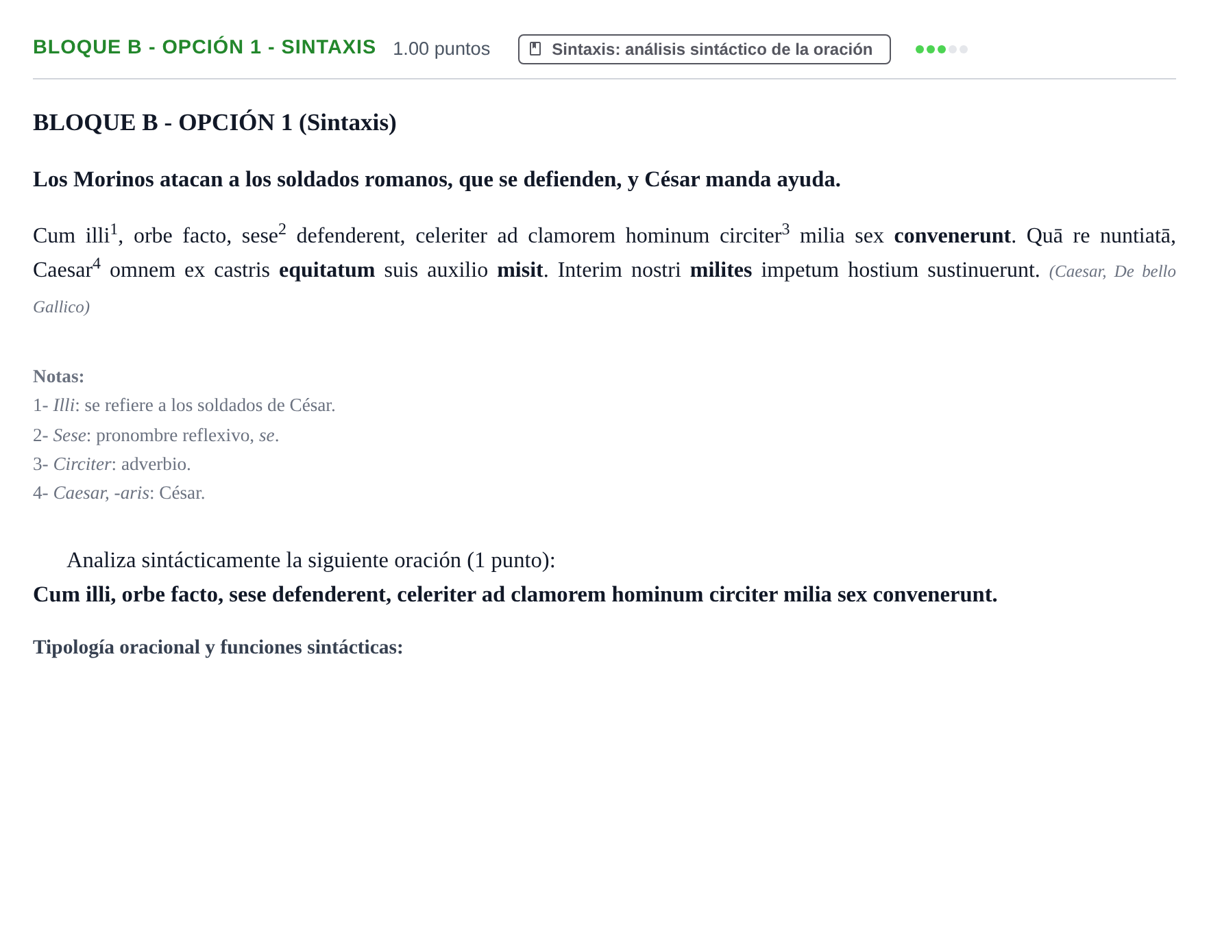 Enunciado: Bloque B - Opción 1 - Sintaxis · Latín II PAU Castilla-La Mancha Ordinaria 2024
