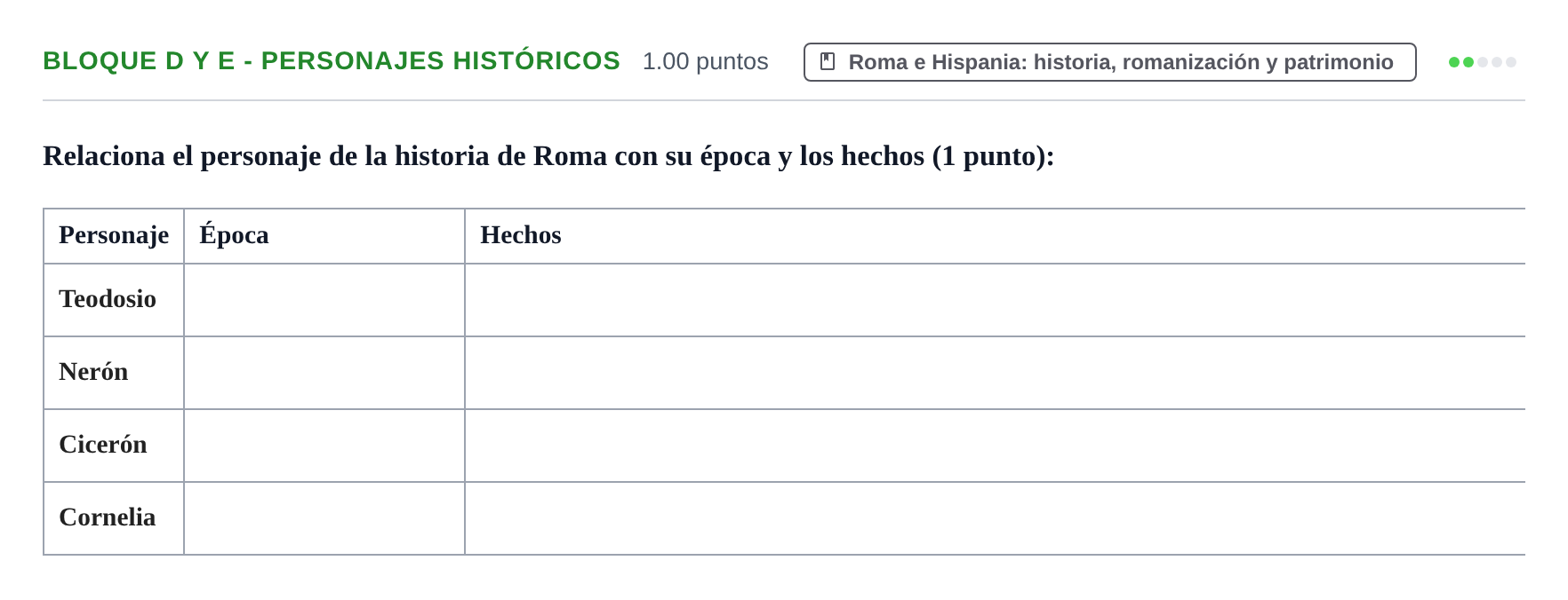Enunciado: Bloque D y E - Personajes históricos · Latín II PAU Castilla-La Mancha Ordinaria 2024