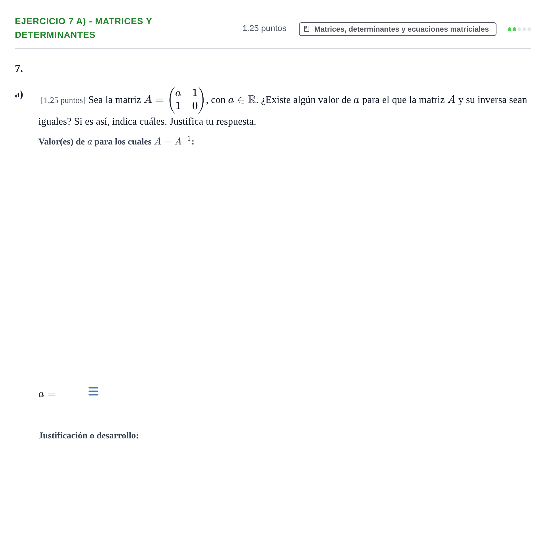 Enunciado: Ejercicio 7 a) - Matrices y determinantes · Matemáticas II PAU Castilla-La Mancha Ordinaria 2024