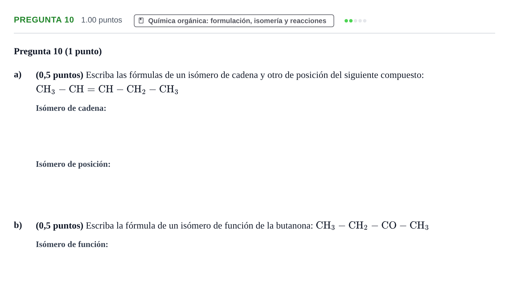 Enunciado: Pregunta 10 · Química PAU Castilla-La Mancha Ordinaria 2024