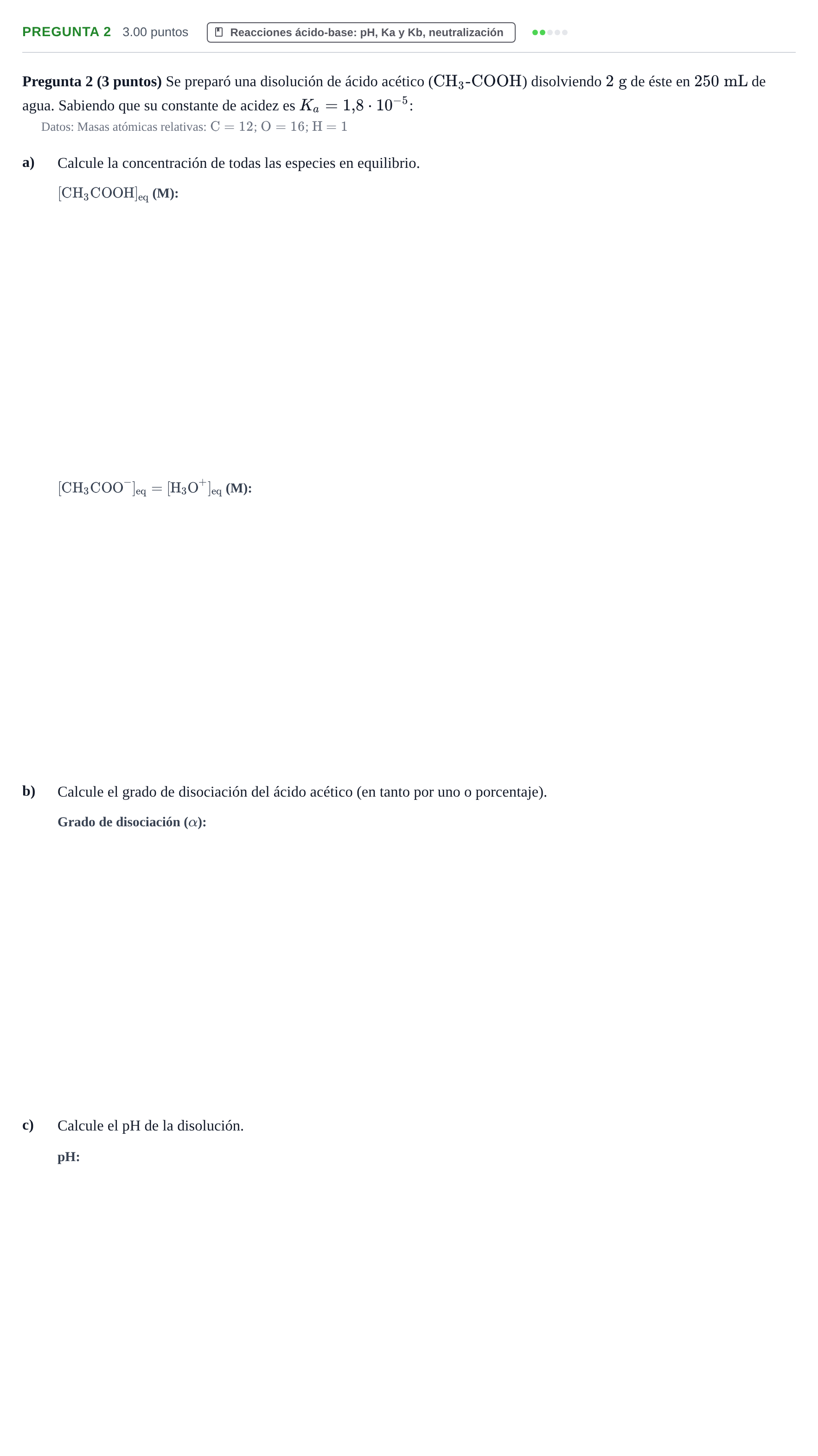 Enunciado: Pregunta 2 · Química PAU Castilla-La Mancha Ordinaria 2024