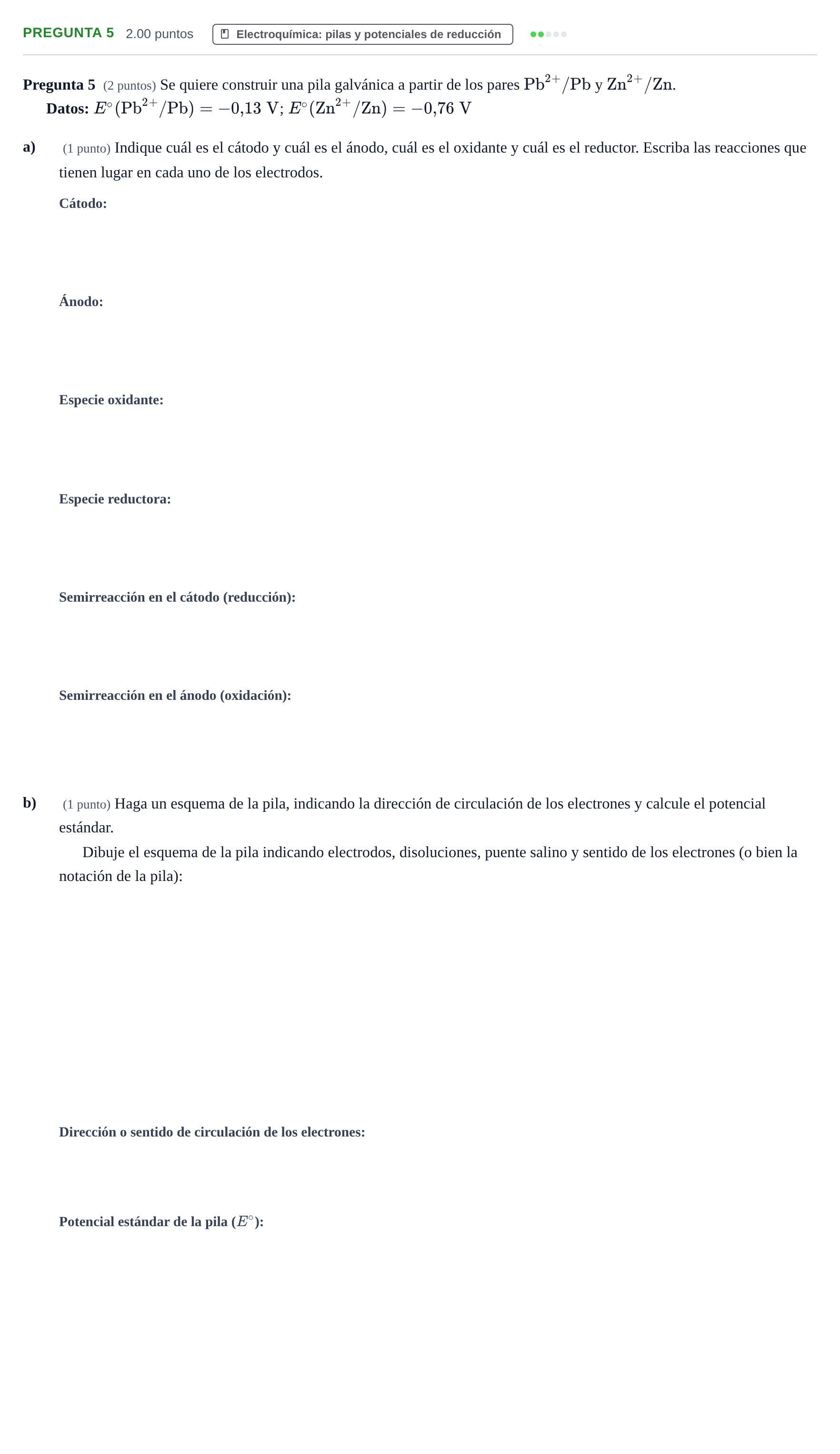 Enunciado: Pregunta 5 · Química PAU Castilla-La Mancha Ordinaria 2024