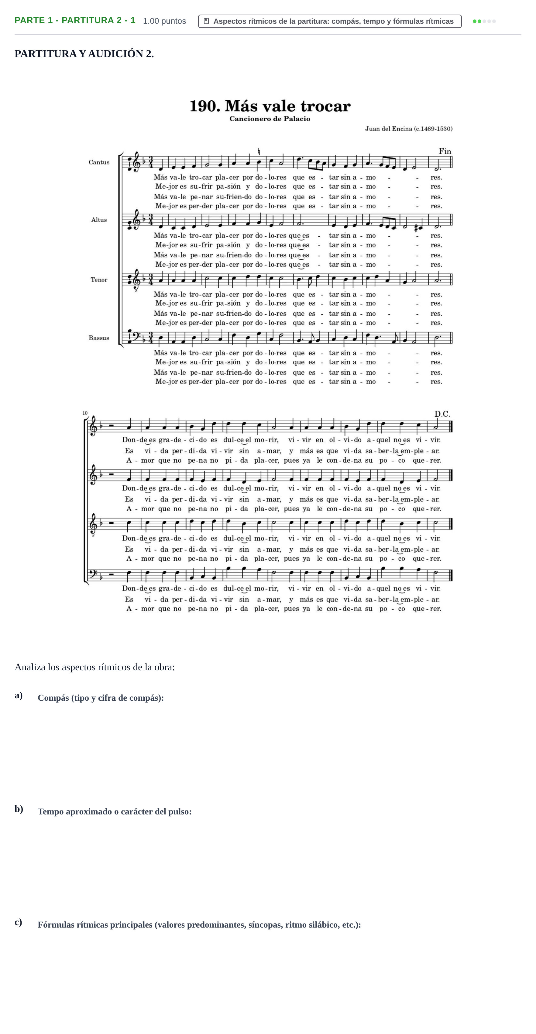 Enunciado: Ejercicio Parte 1 - Partitura 2 - 1 · Análisis Musical II PAU Castilla-La Mancha Ordinaria 2024