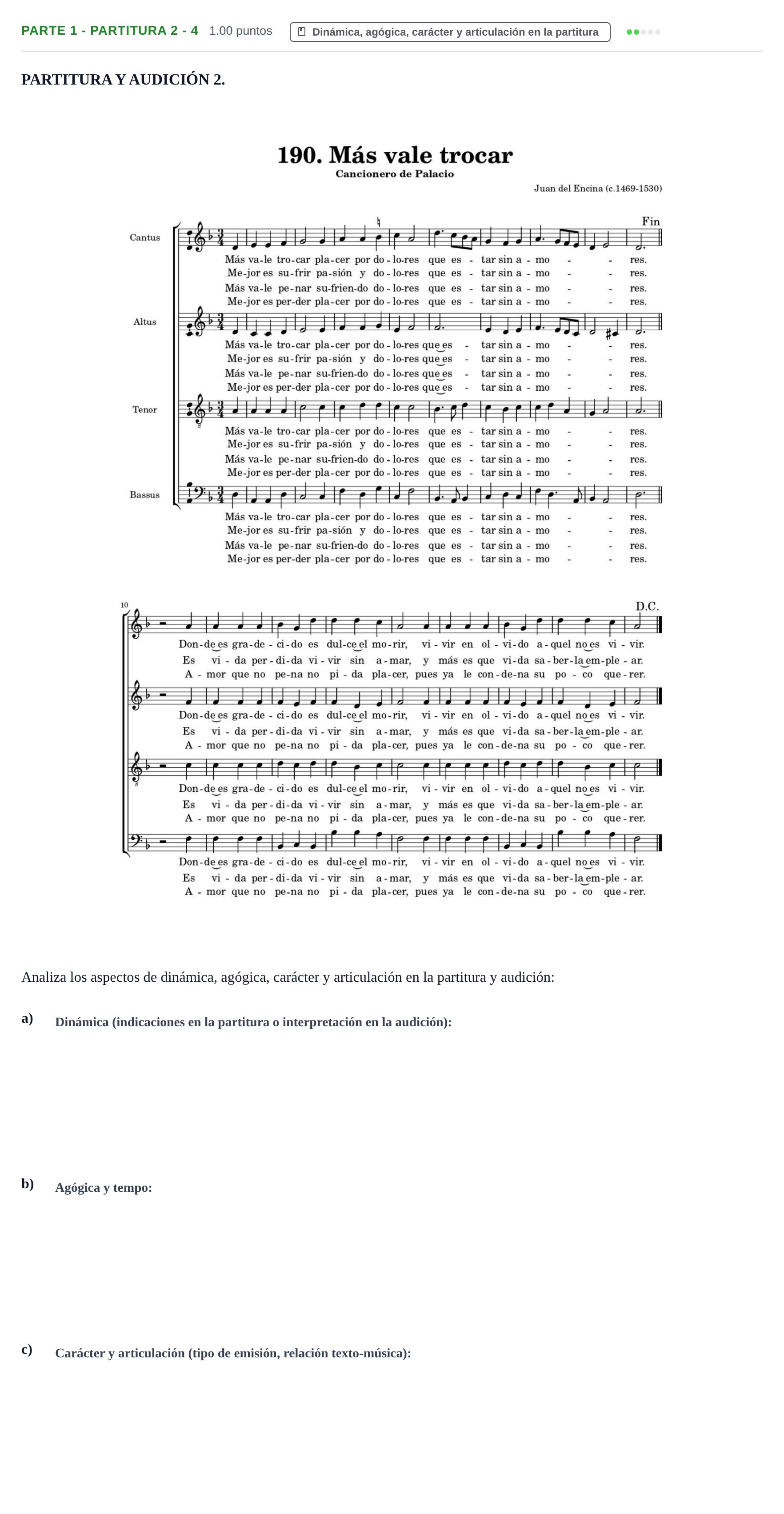 Enunciado: Ejercicio Parte 1 - Partitura 2 - 4 · Análisis Musical II PAU Castilla-La Mancha Ordinaria 2024