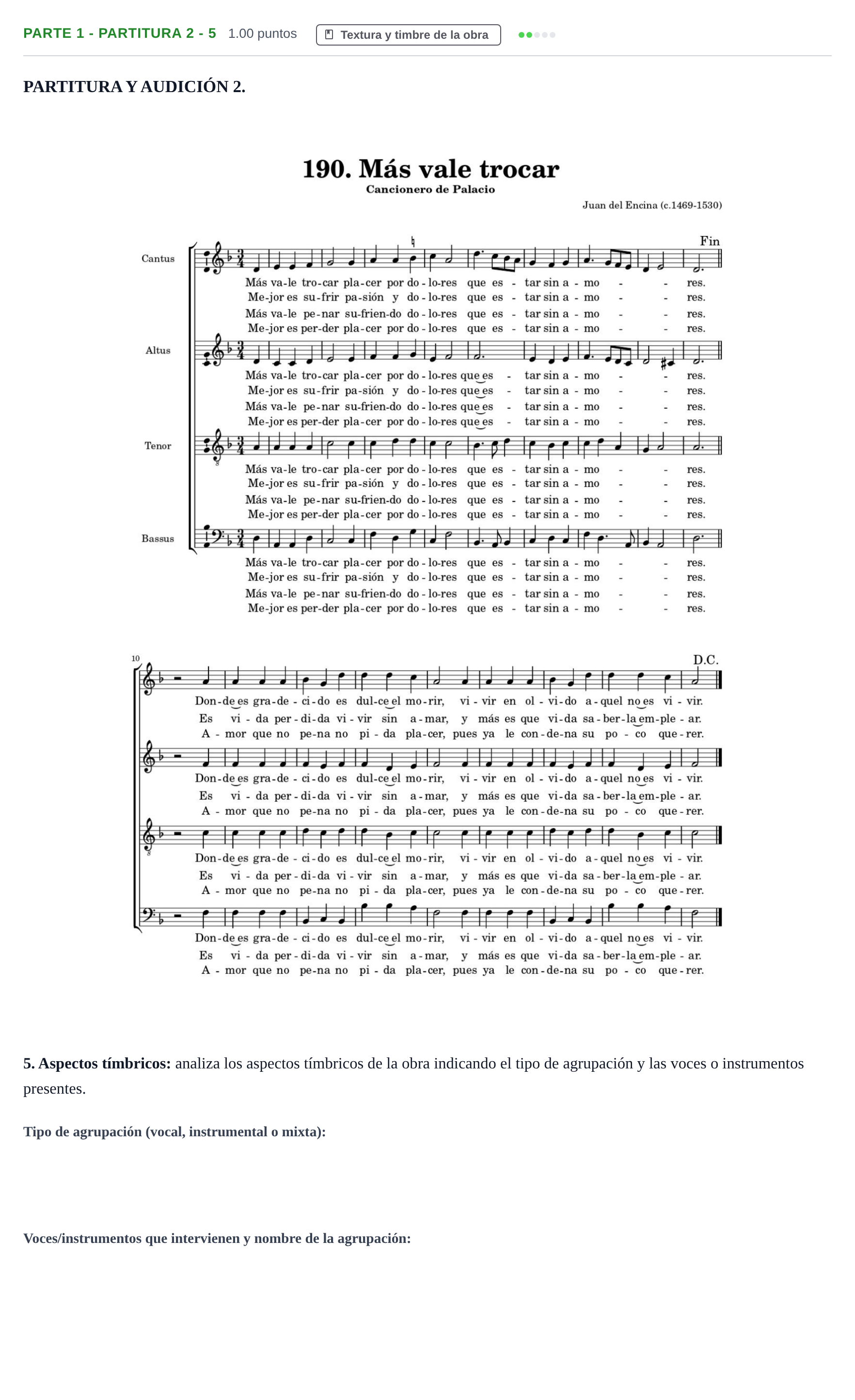 Enunciado: Ejercicio Parte 1 - Partitura 2 - 5 · Análisis Musical II PAU Castilla-La Mancha Ordinaria 2024