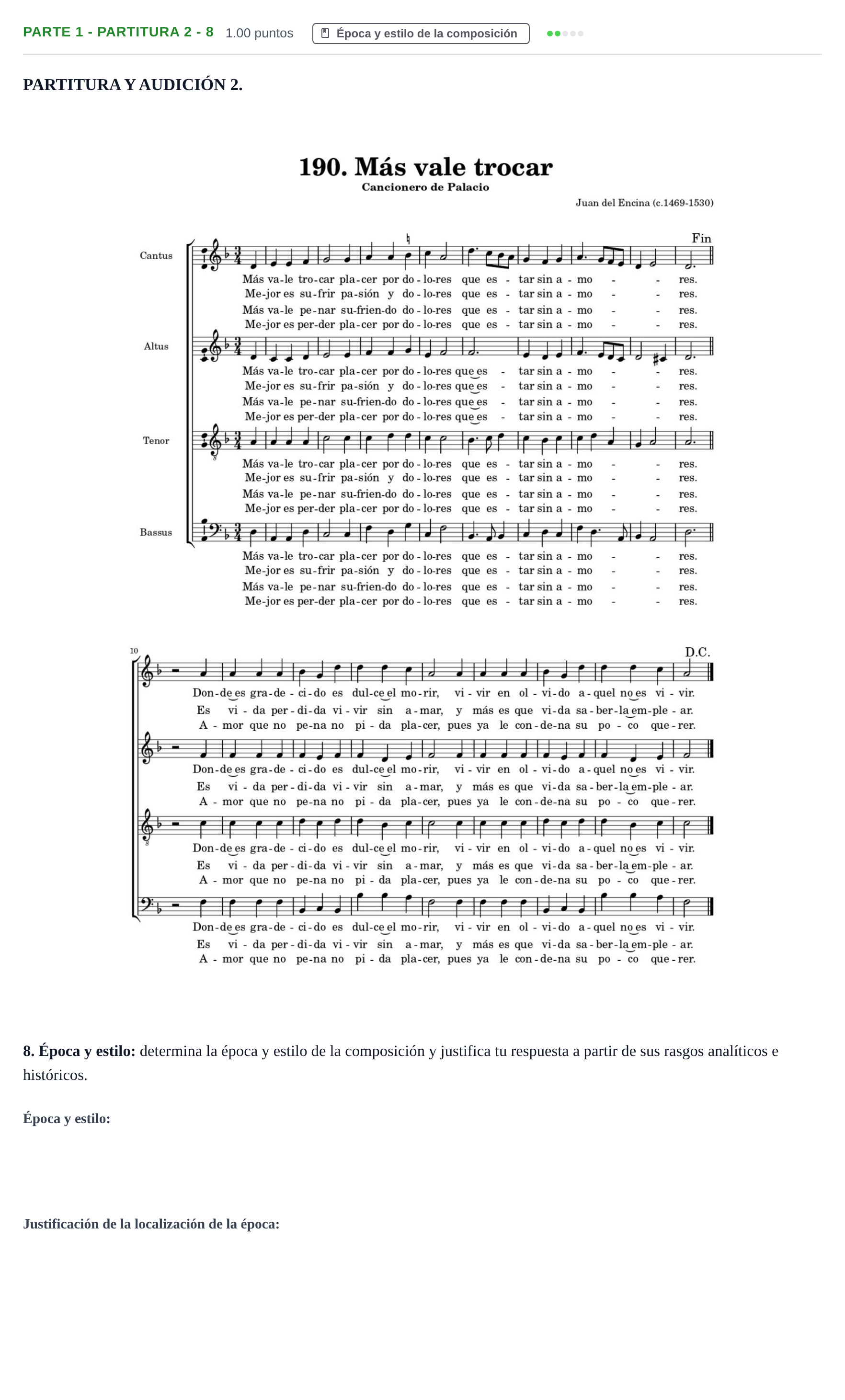 Enunciado: Ejercicio Parte 1 - Partitura 2 - 8 · Análisis Musical II PAU Castilla-La Mancha Ordinaria 2024