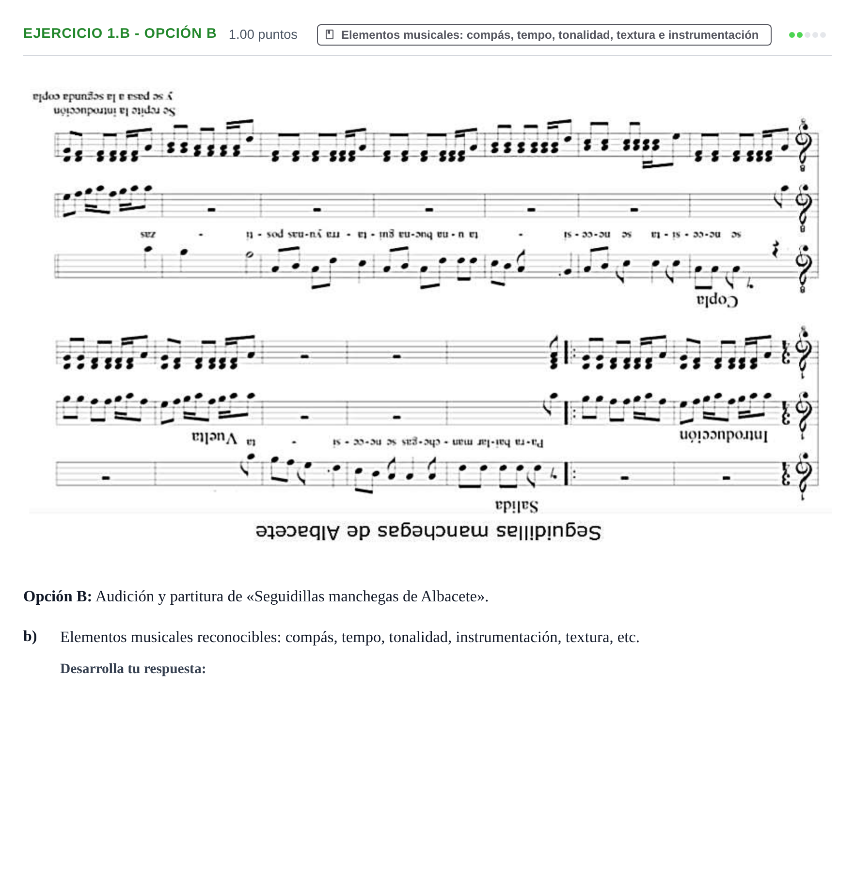 Enunciado: Ejercicio 1.b - Opción B · Coro y Técnica Vocal PAU Castilla-La Mancha Extraordinaria 2024