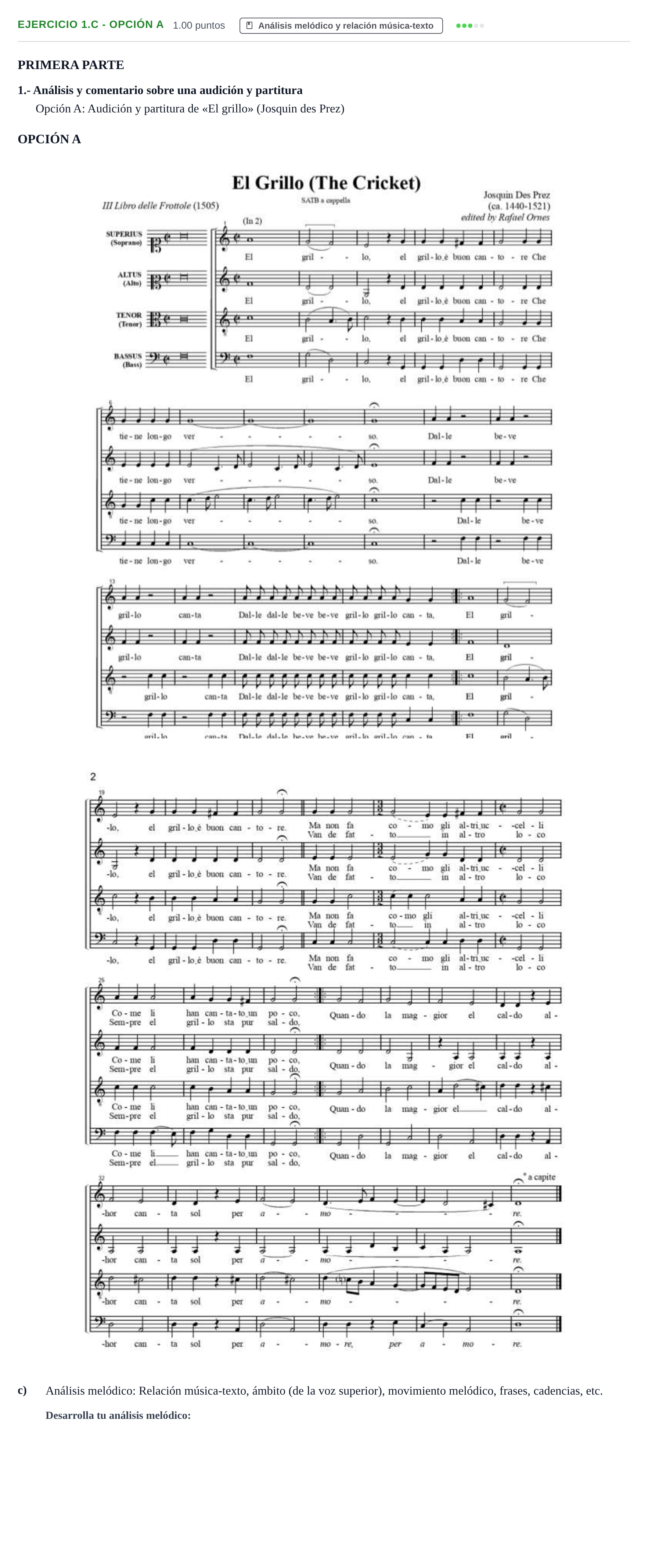 Enunciado: Ejercicio 1.c - Opción A · Coro y Técnica Vocal PAU Castilla-La Mancha Extraordinaria 2024