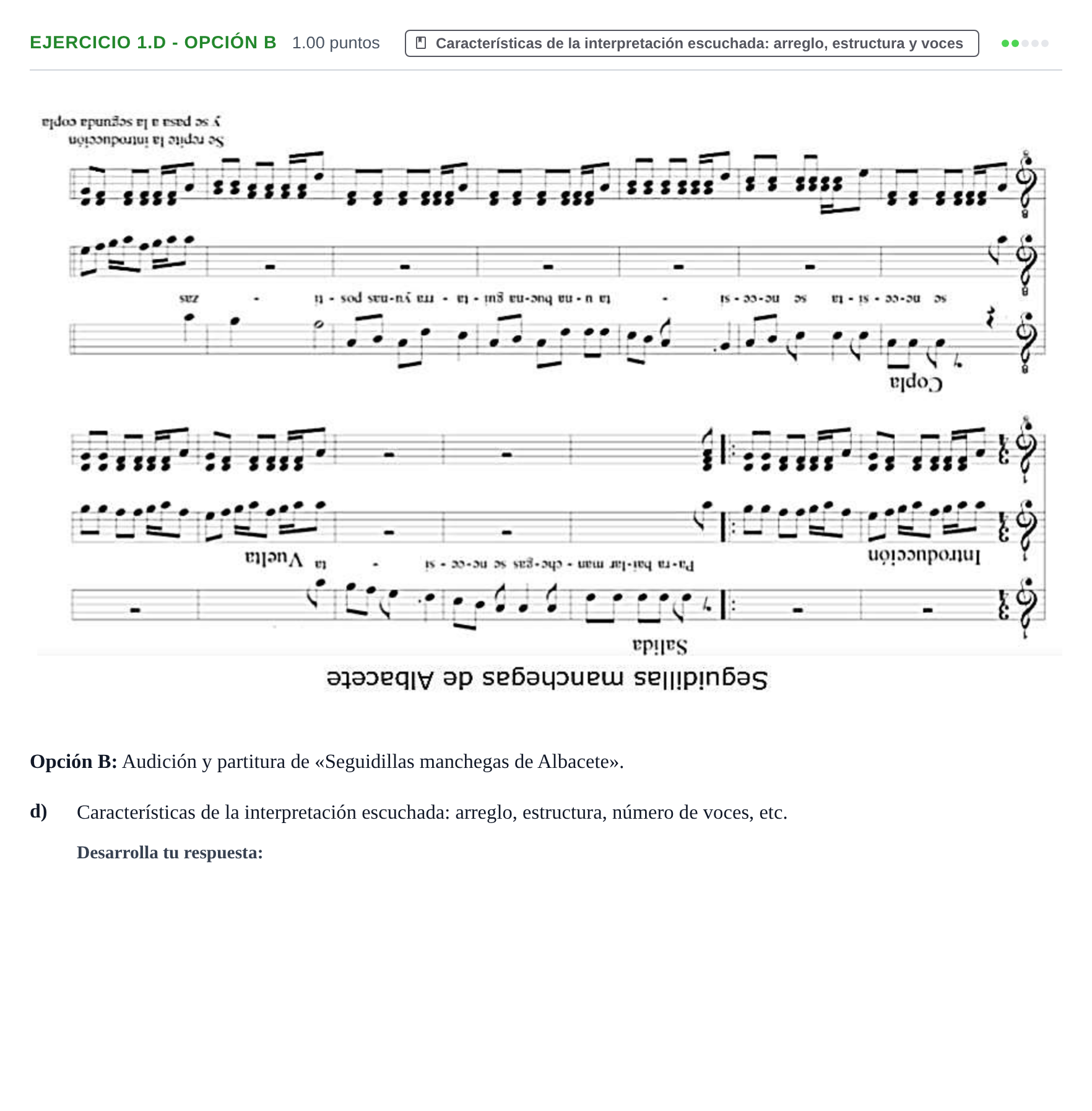 Enunciado: Ejercicio 1.d - Opción B · Coro y Técnica Vocal PAU Castilla-La Mancha Extraordinaria 2024