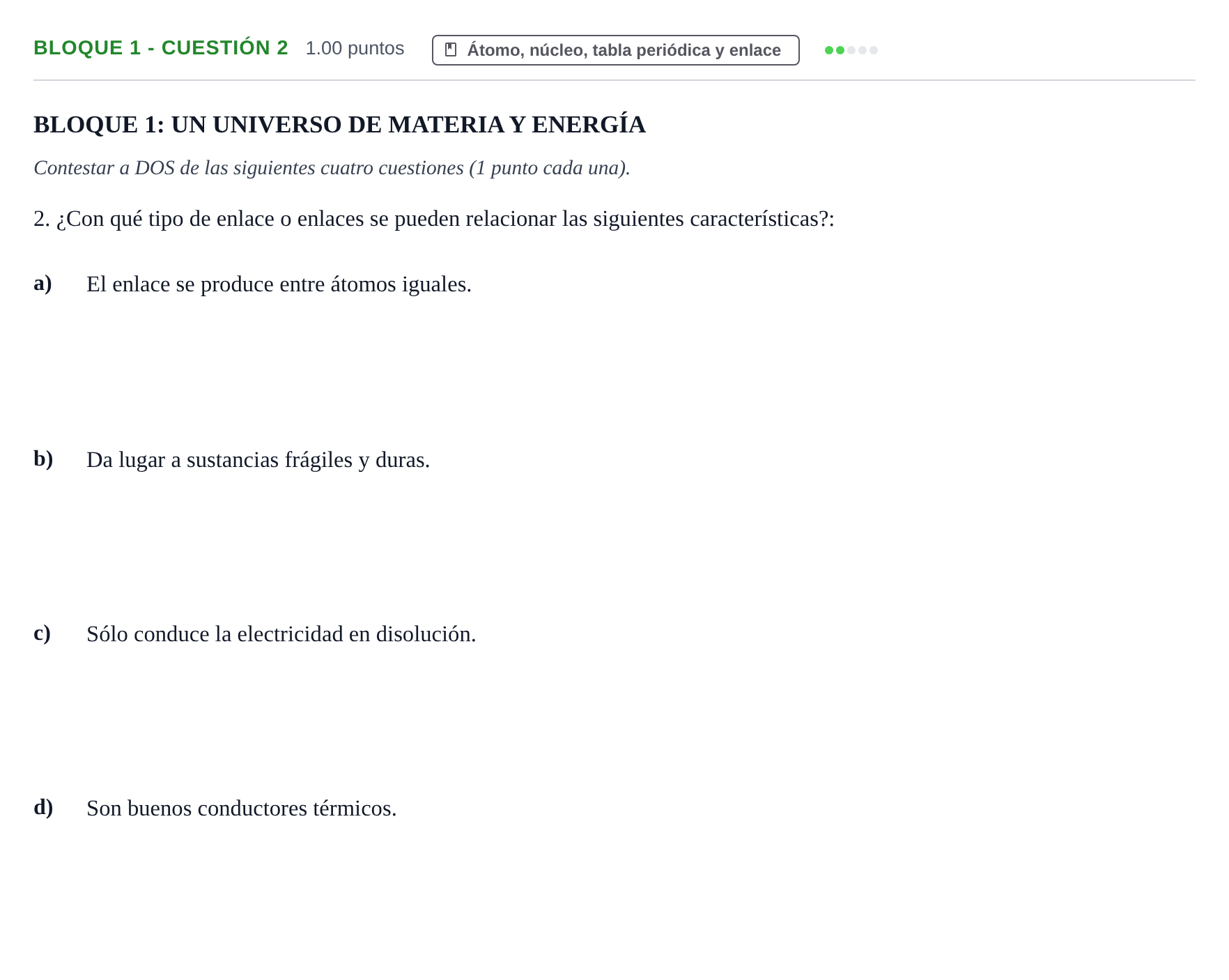 Enunciado: Bloque 1 - Cuestión 2 · Ciencias Generales PAU Castilla-La Mancha Ordinaria 2024