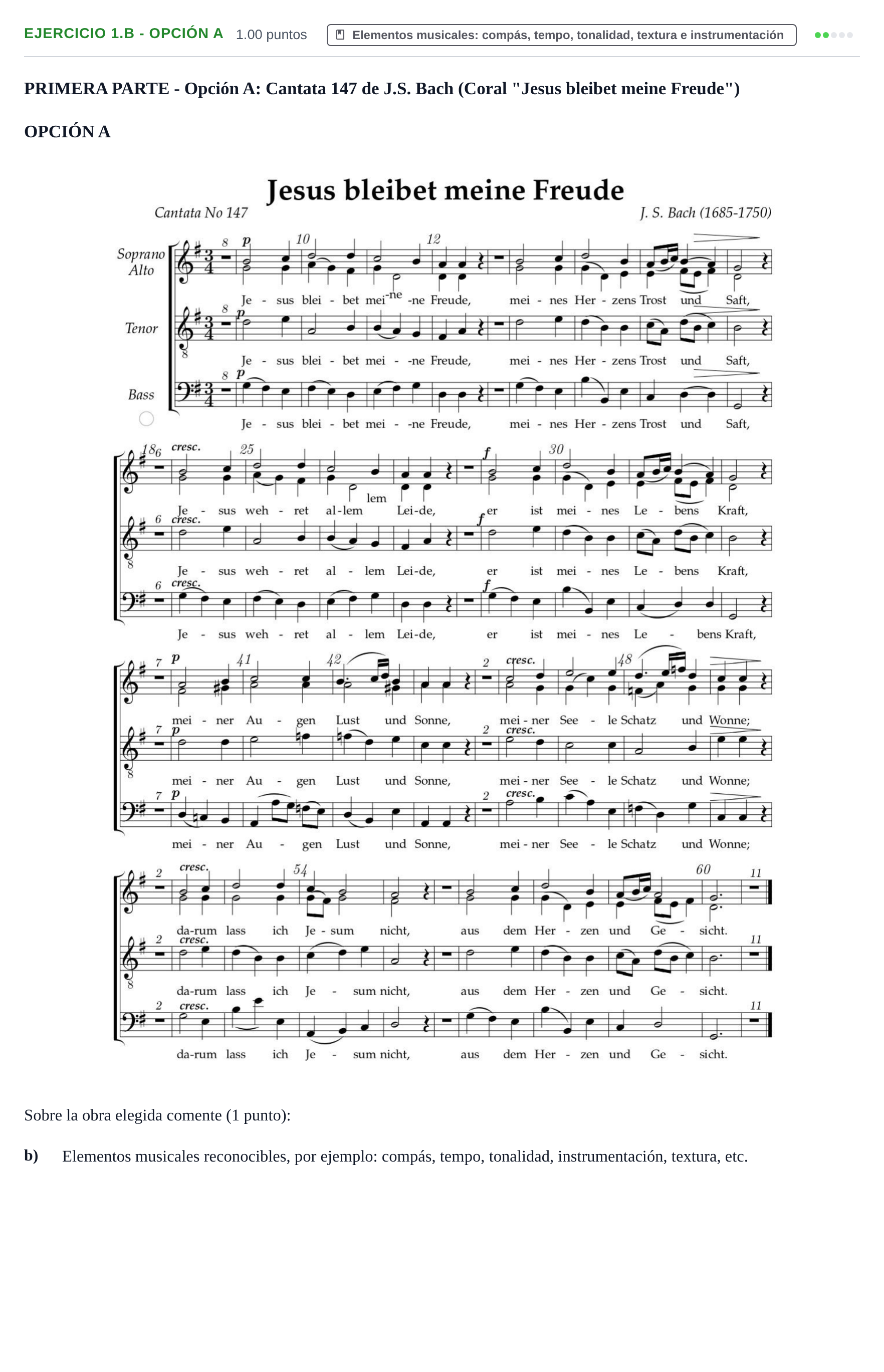 Enunciado: Ejercicio 1.b - Opción A · Coro y Técnica Vocal PAU Castilla-La Mancha Ordinaria 2024