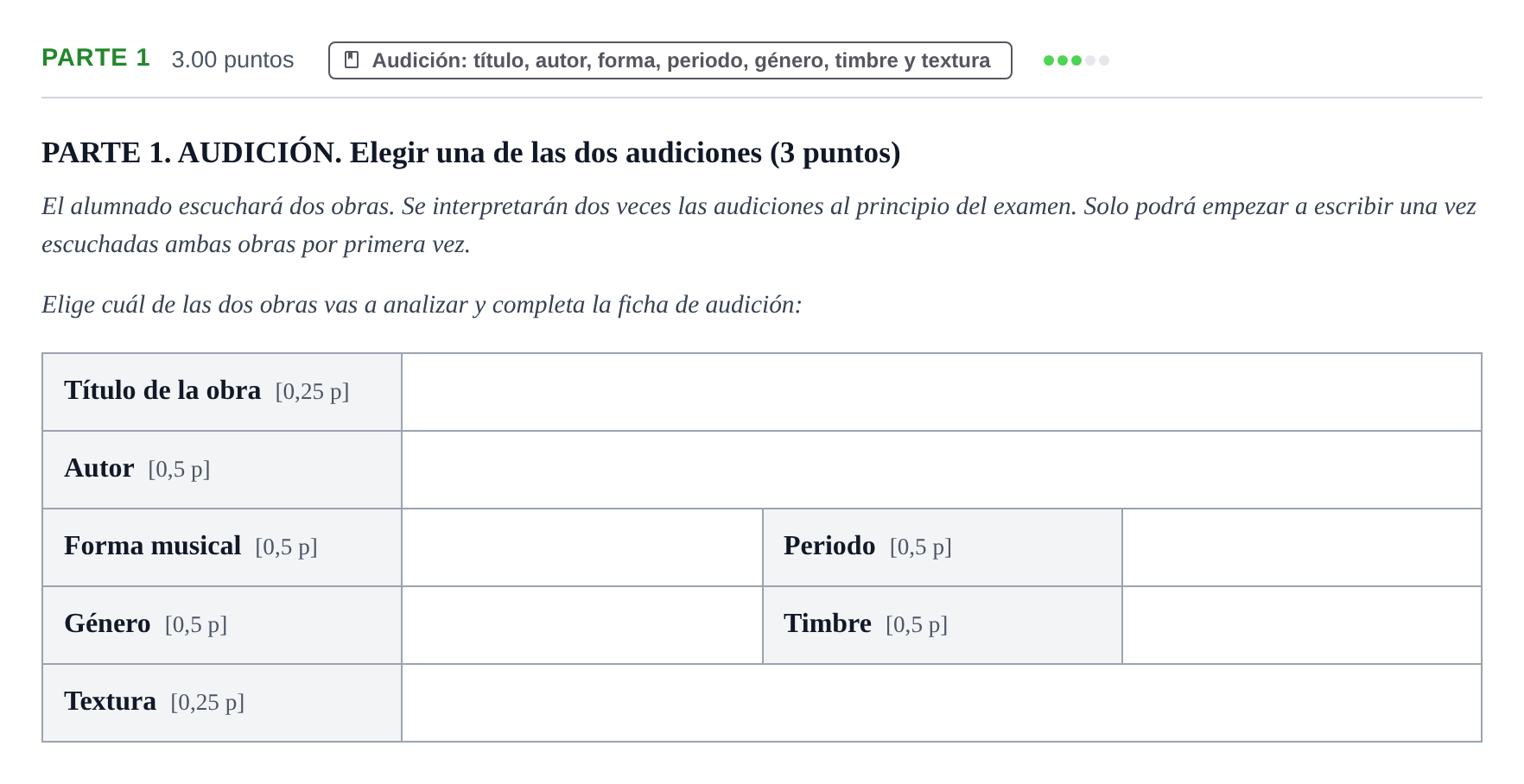 Enunciado: Ejercicio Parte 1 · Historia de la Música y de la Danza PAU Castilla-La Mancha Extraordinaria 2024