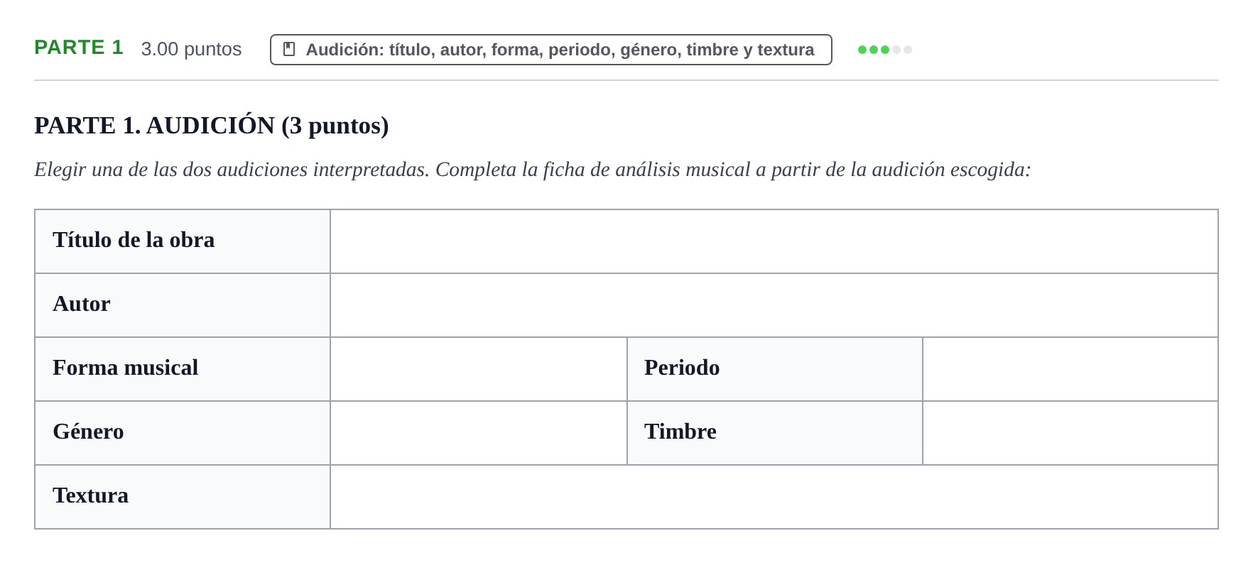 Enunciado: Ejercicio Parte 1 · Historia de la Música y de la Danza PAU Castilla-La Mancha Ordinaria 2024