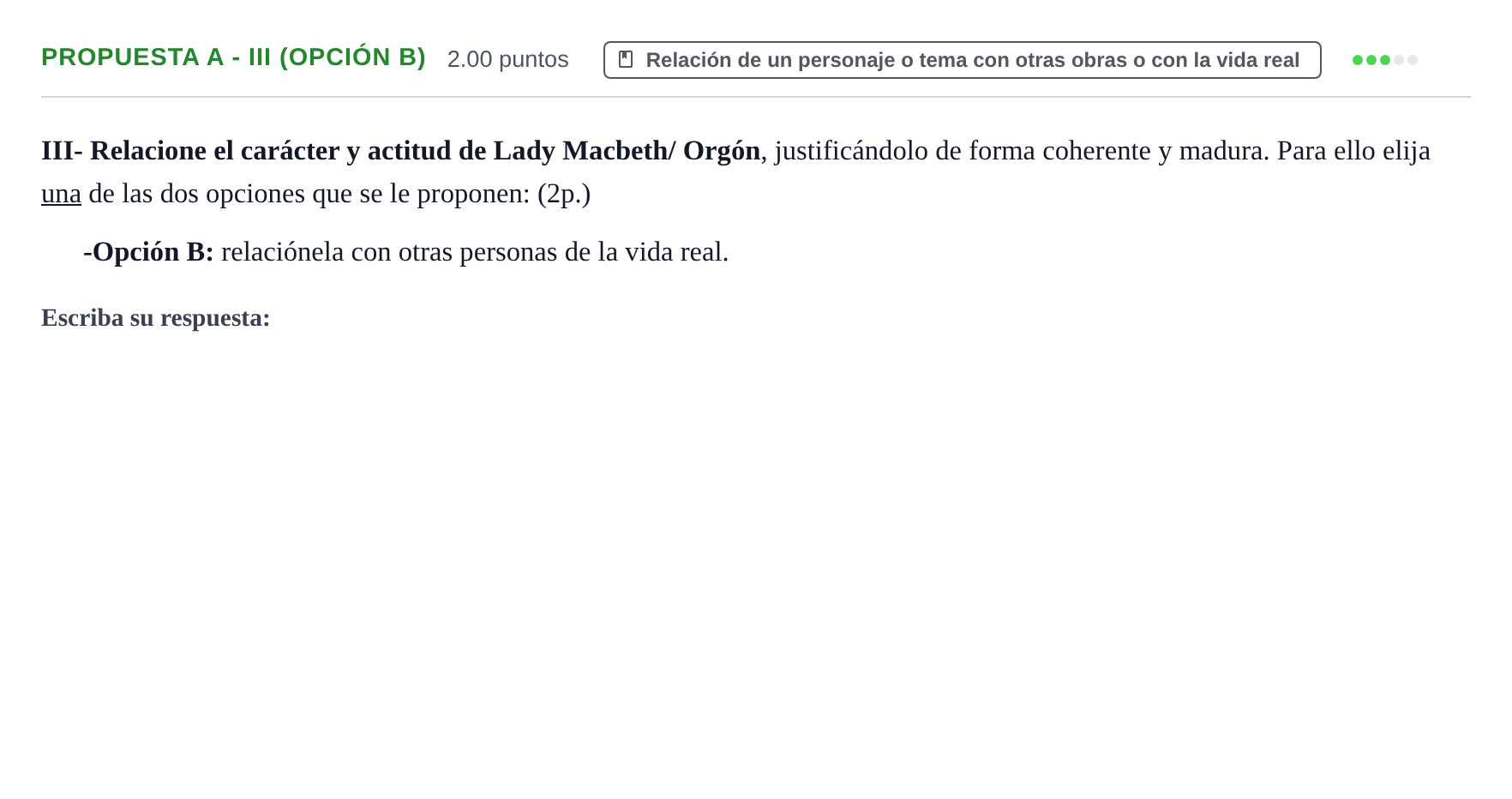 Enunciado: Ejercicio Propuesta A - III (Opción B) · Literatura Dramática PAU Castilla-La Mancha Ordinaria 2024