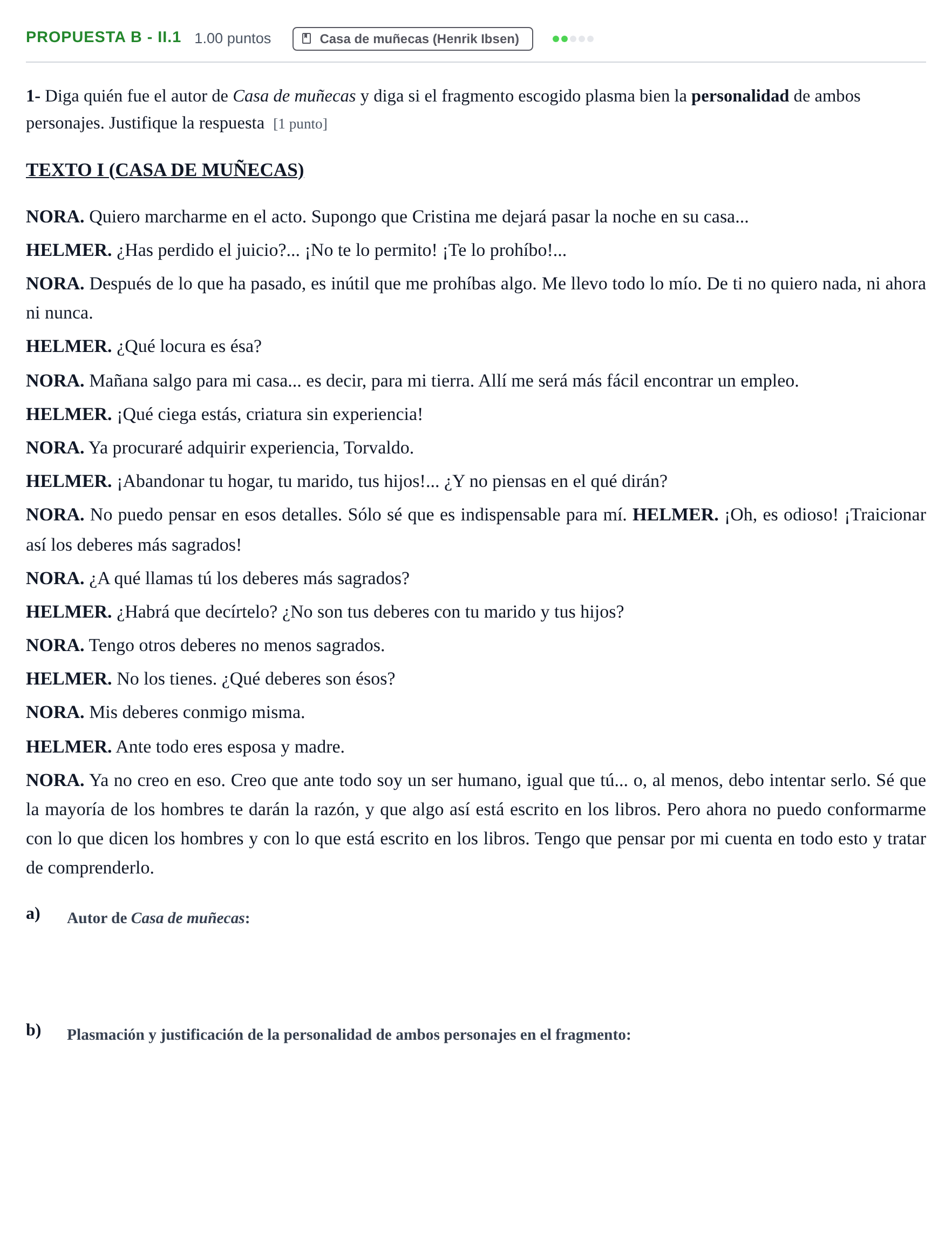 Enunciado: Ejercicio Propuesta B - II.1 · Literatura Dramática PAU Castilla-La Mancha Ordinaria 2024