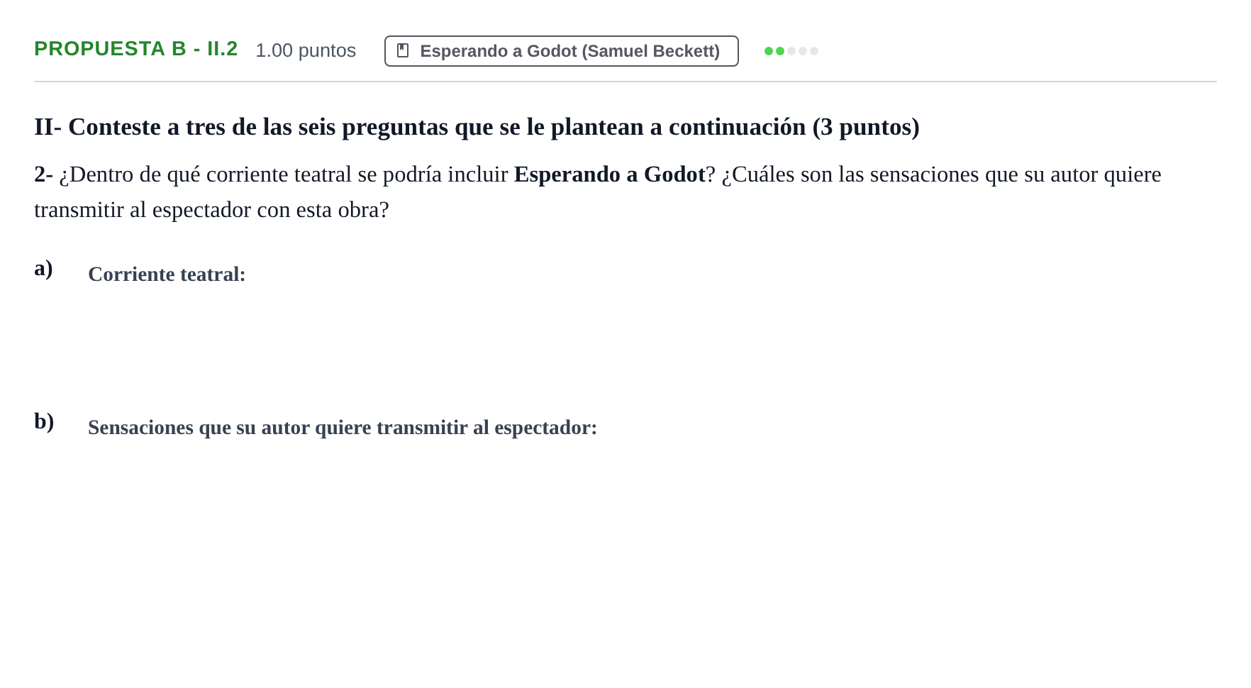 Enunciado: Ejercicio Propuesta B - II.2 · Literatura Dramática PAU Castilla-La Mancha Ordinaria 2024