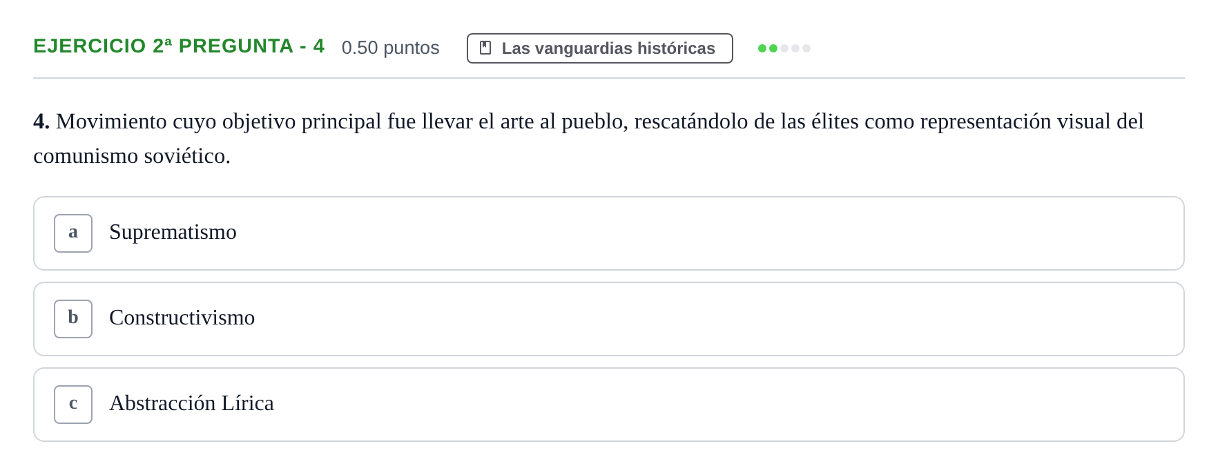 Enunciado: Ejercicio 2ª pregunta - 4 · Movimientos Culturales y Artísticos PAU Castilla-La Mancha Ordinaria 2024
