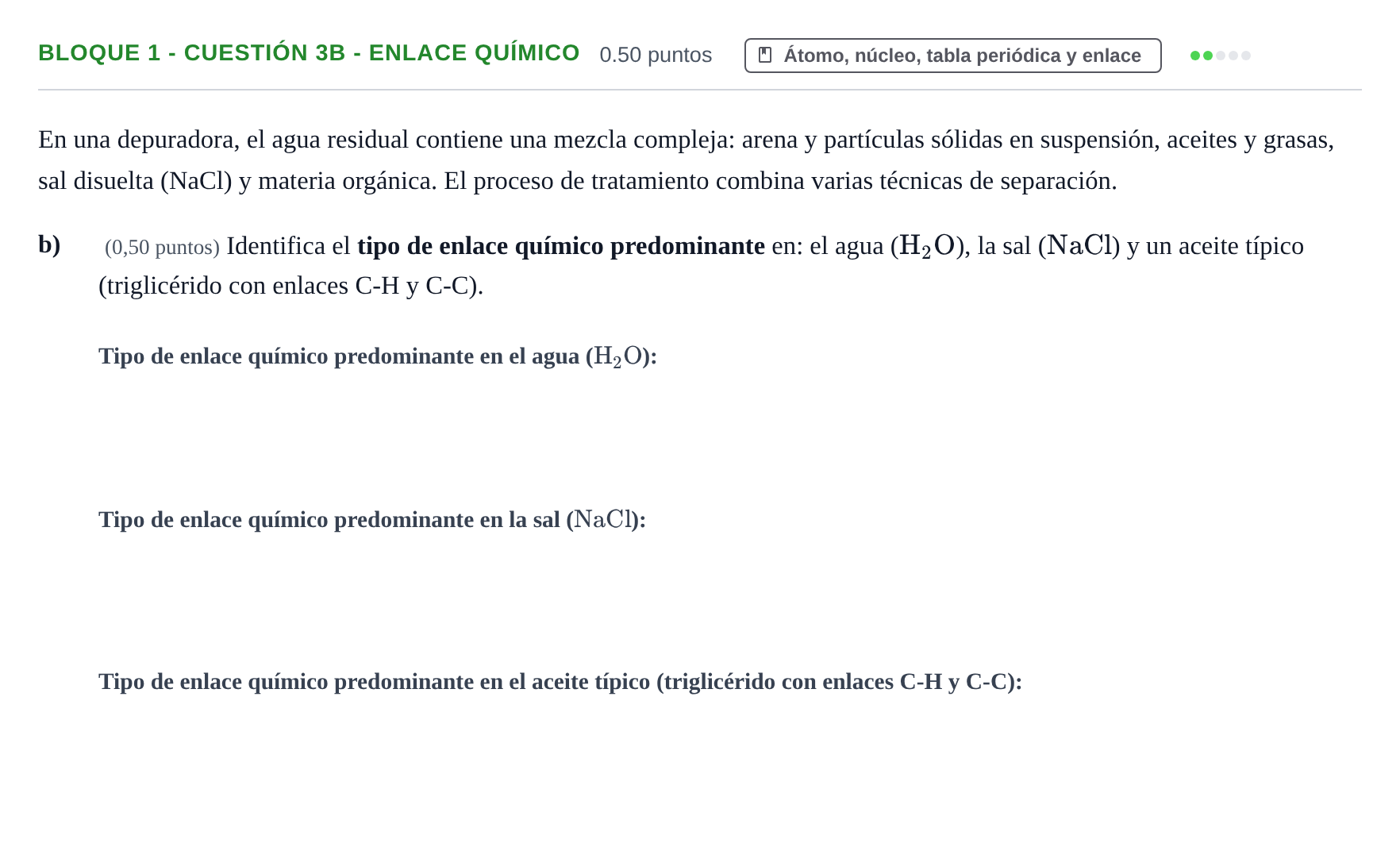 Enunciado: Bloque 1 - Cuestión 3b - Enlace químico · Ciencias Generales PAU Castilla-La Mancha Extraordinaria 2026