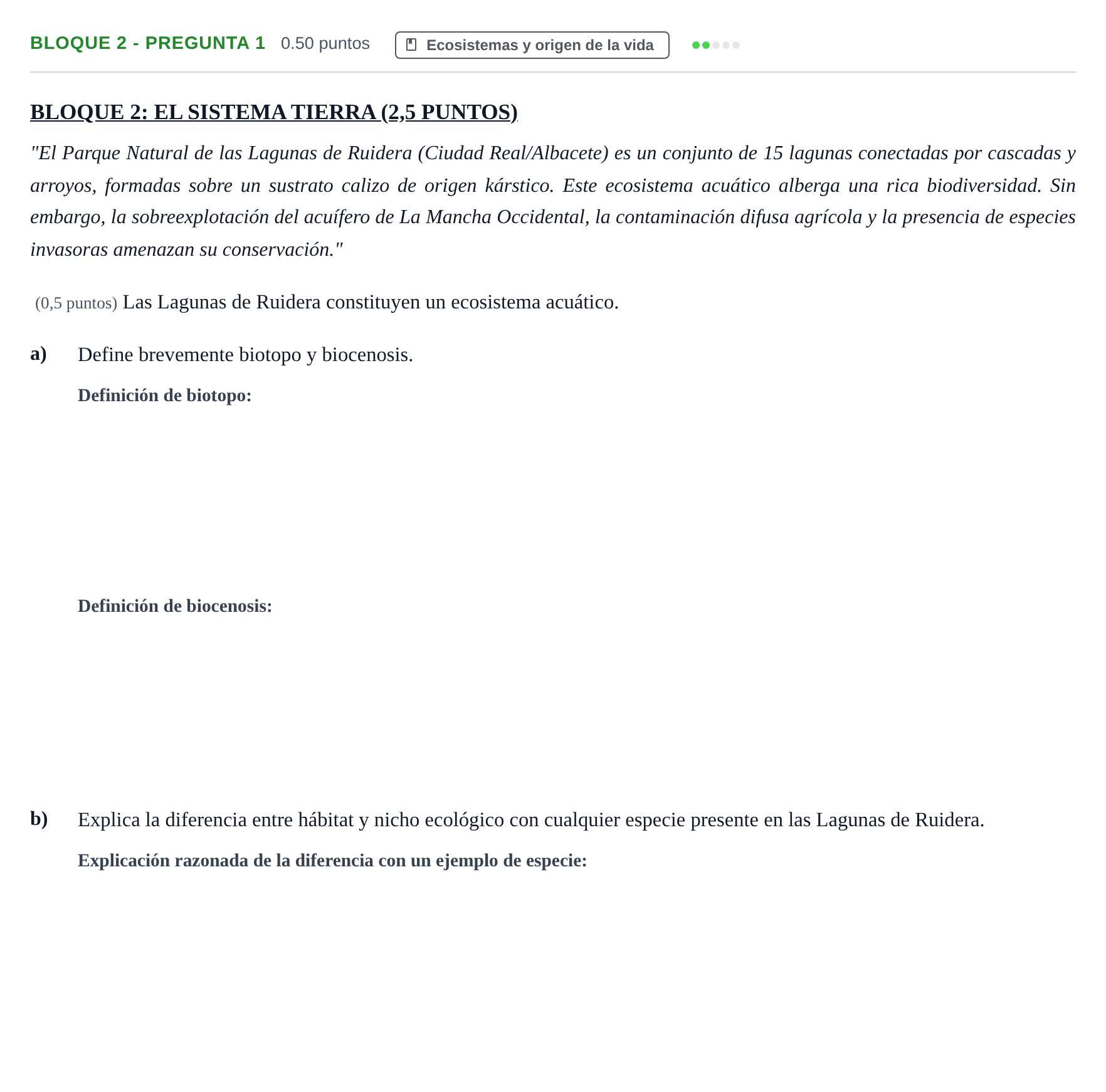 Enunciado: Bloque 2 - Pregunta 1 · Ciencias Generales PAU Castilla-La Mancha Extraordinaria 2026
