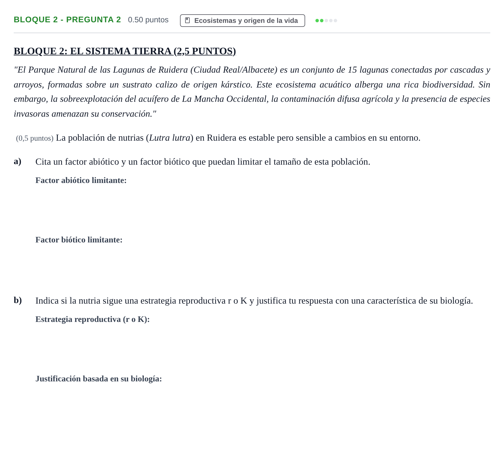 Enunciado: Bloque 2 - Pregunta 2 · Ciencias Generales PAU Castilla-La Mancha Extraordinaria 2026